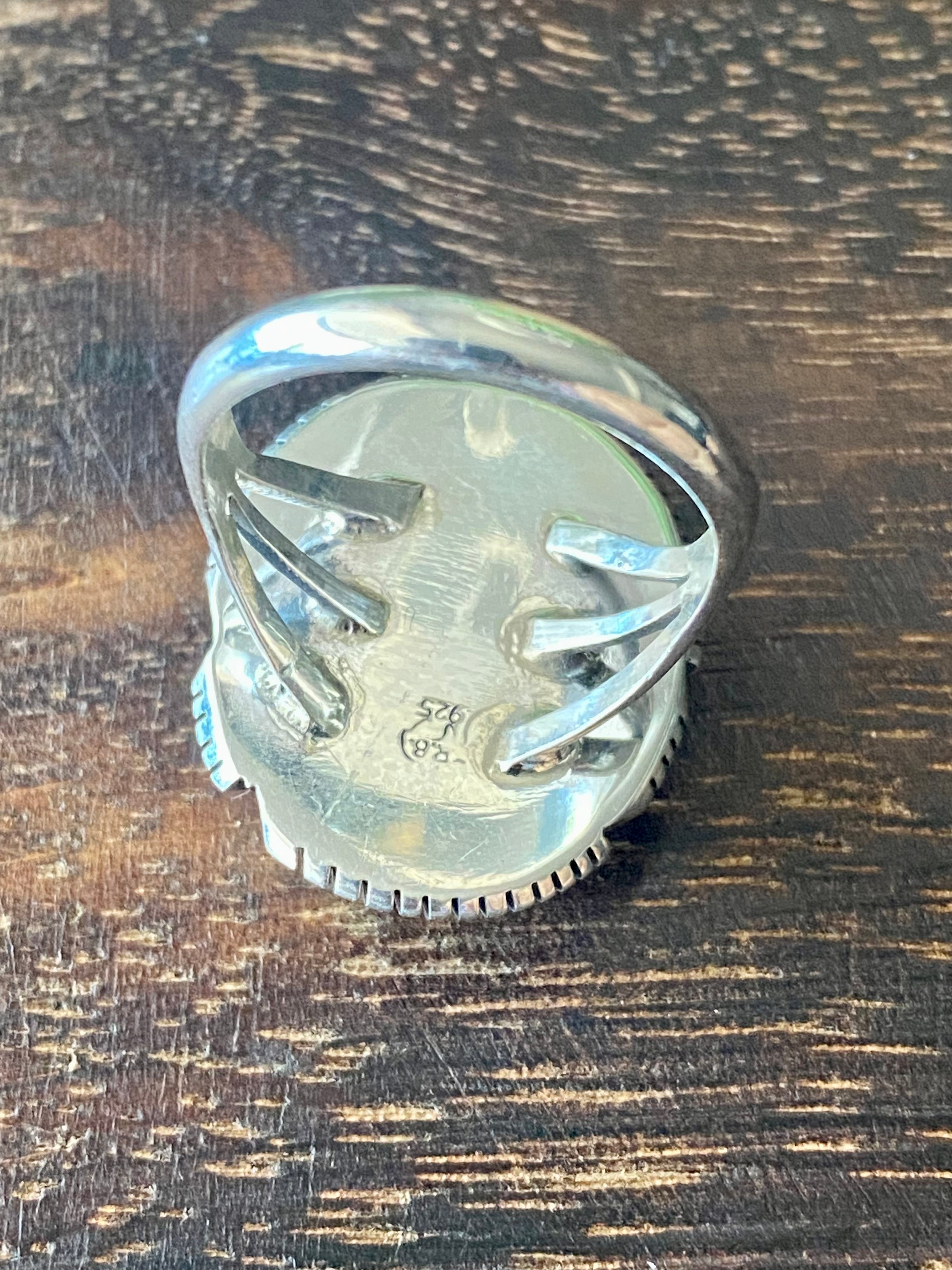 Navajo Made Australian Gaspeite & Sterling Silver Ring Size 8.75