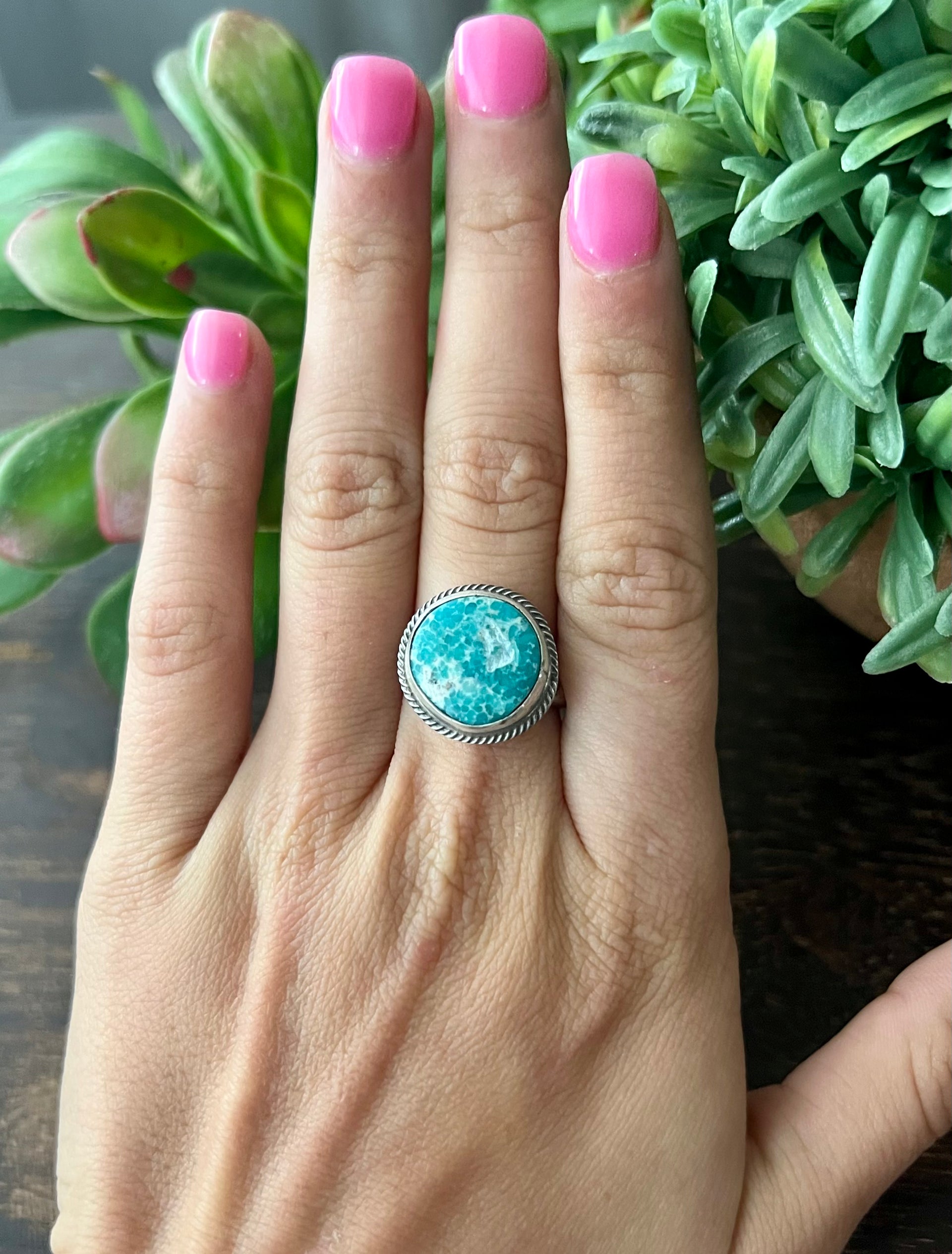 Navajo Made White Water Turquoise & Sterling Silver Ring Size 5.75