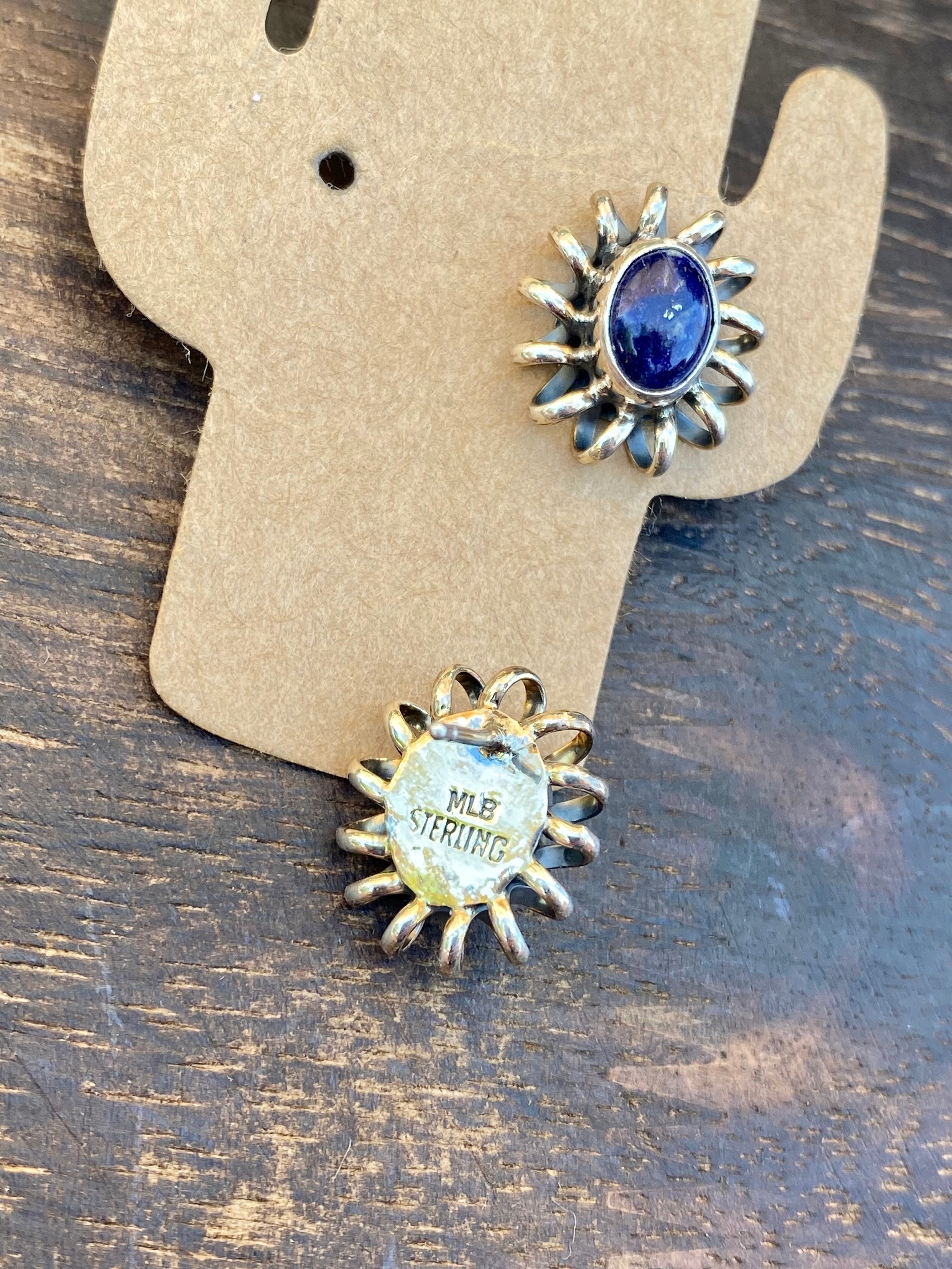 Navajo Made Lapis & Sterling Silver Post Earrings