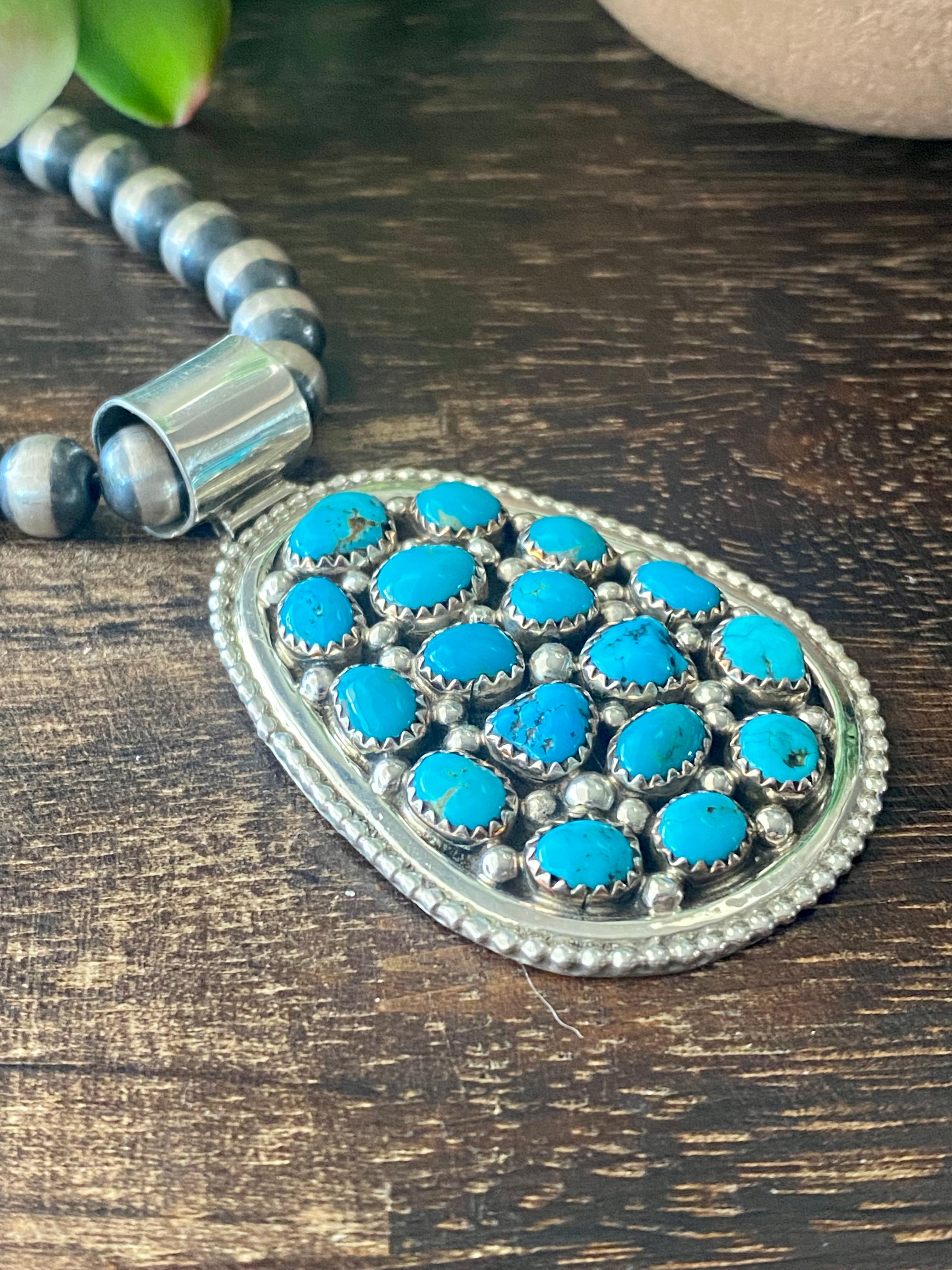 Merle House Kingman Turquoise & Sterling Silver Cluster Pendant