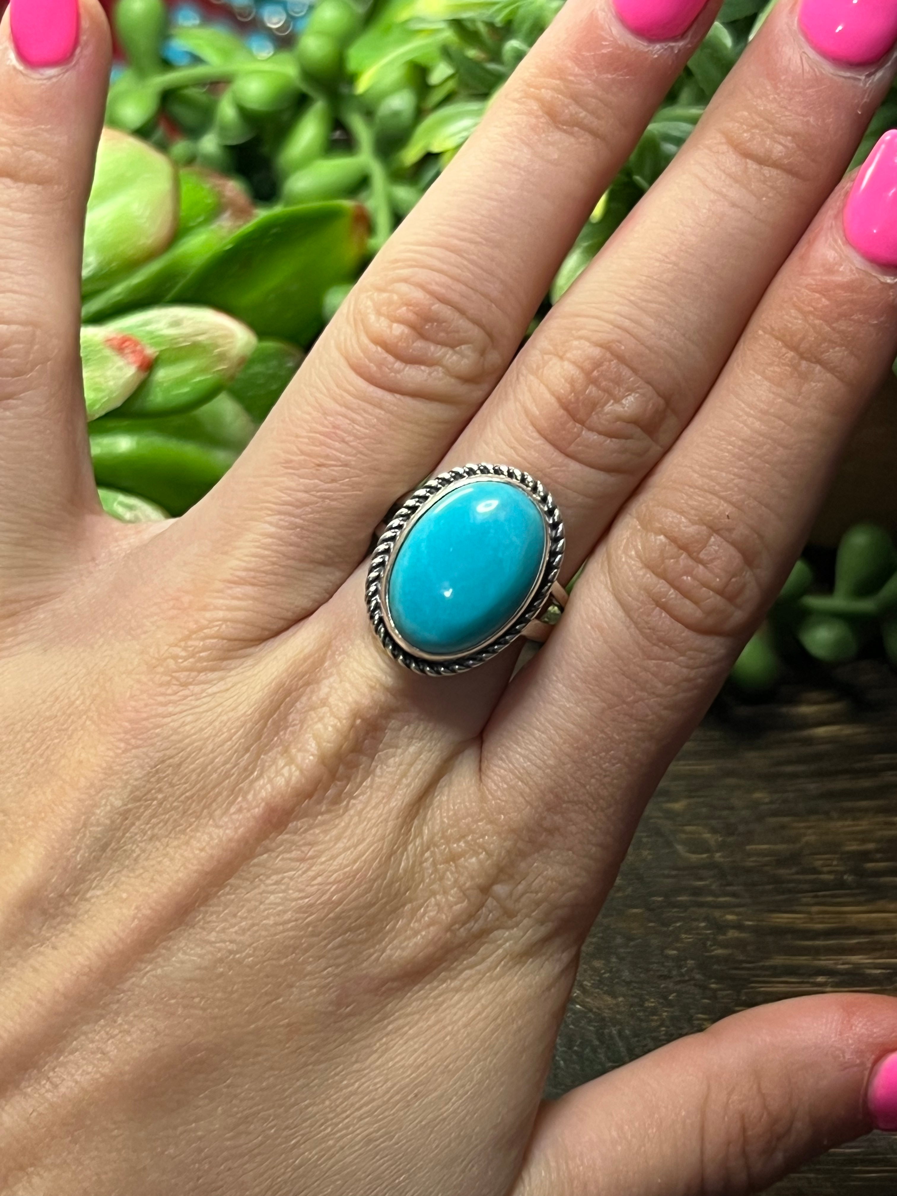 Eli Skeets Kingman Turquoise & Sterling Silver Ring Size 9.25