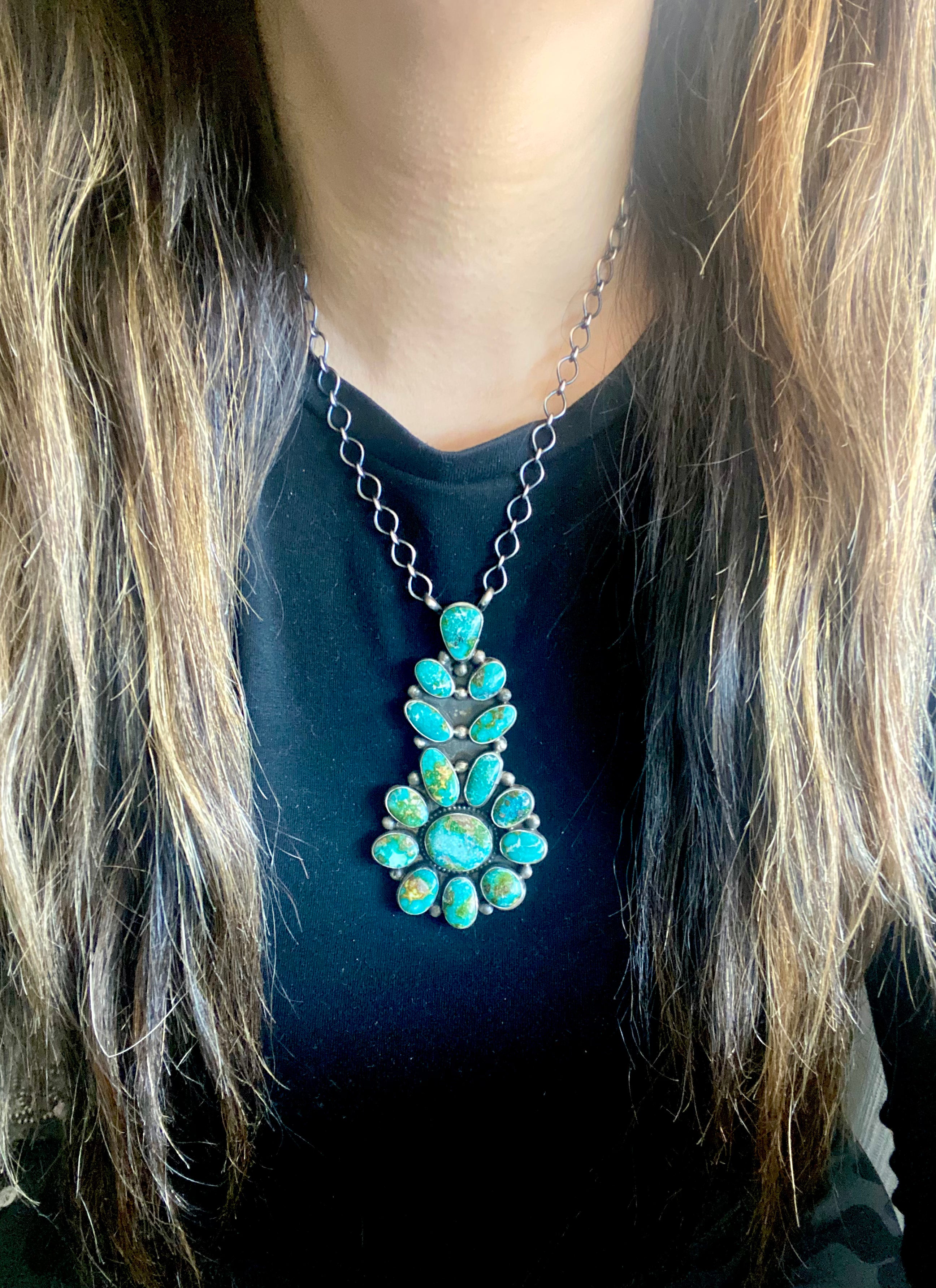 Sheila Becenti Sonoran Mountain Turquoise & Sterling Silver Cluster Necklace