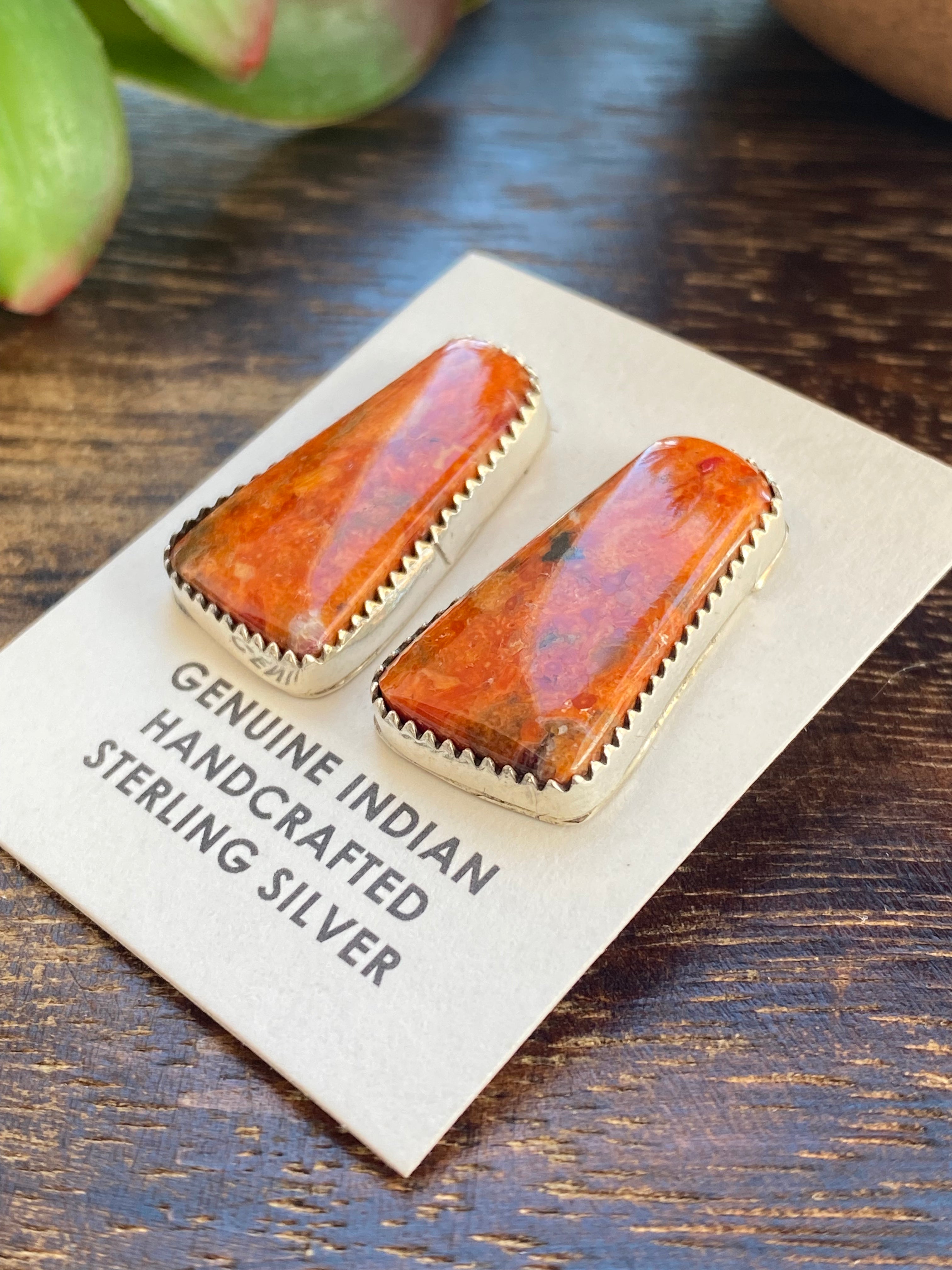 Navajo Made Apple Coral & Sterling Silver Post Earrings