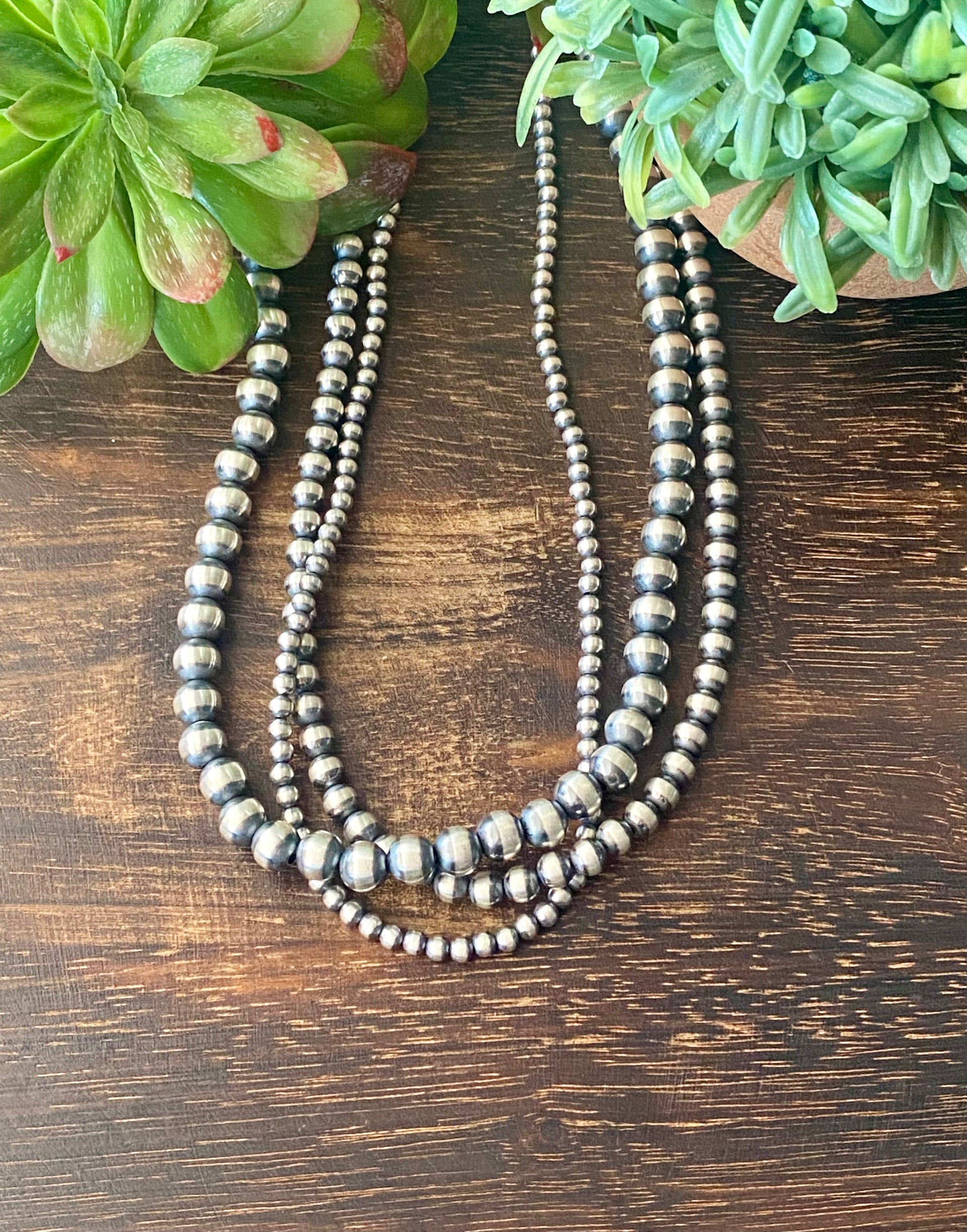 Navajo Strung Sterling Silver 3 Strand Pearl Necklace