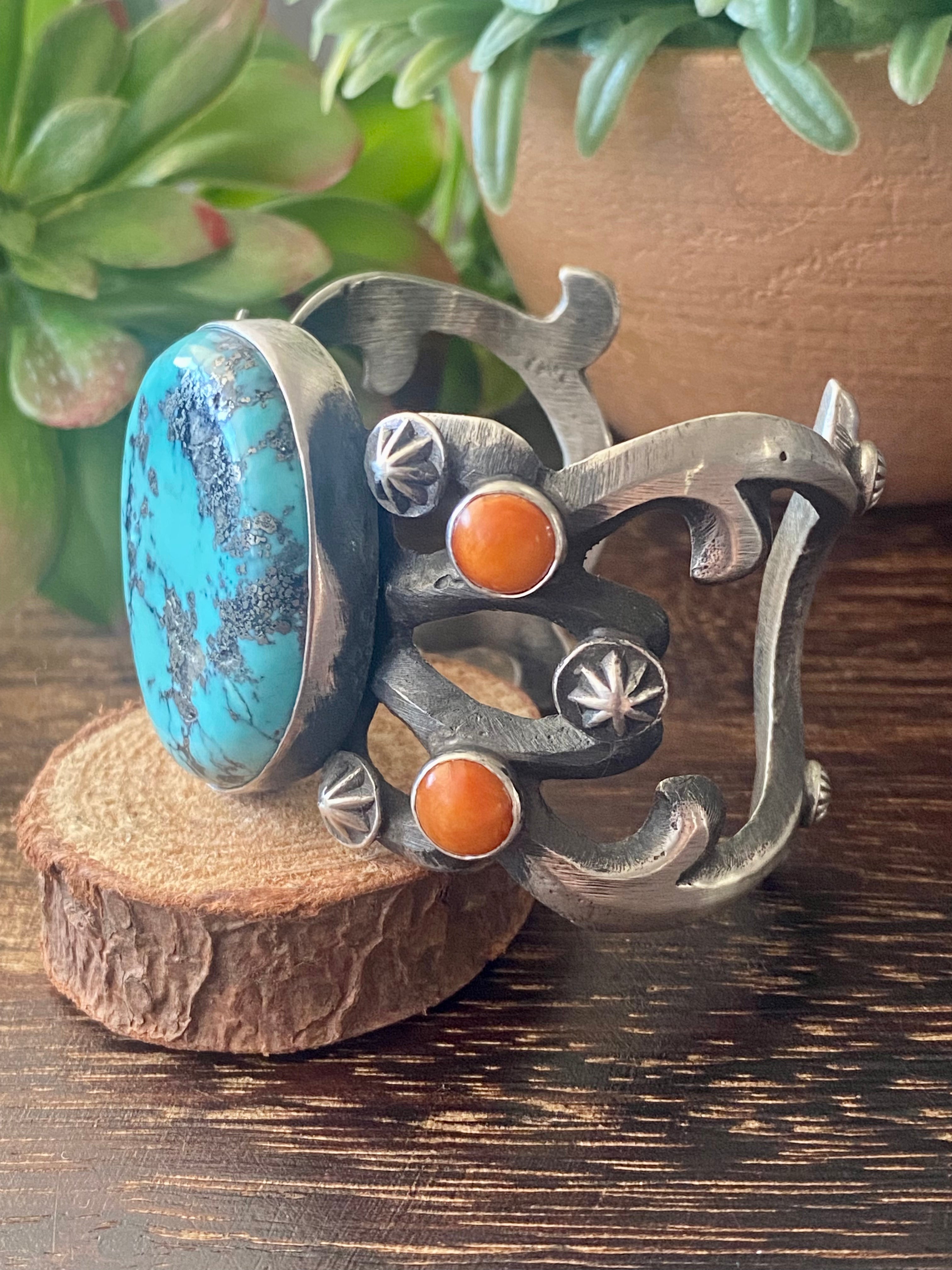 Chimney Butte Kingman Turquoise & Spiny Oys Sterling Silver Cuff Bracelet