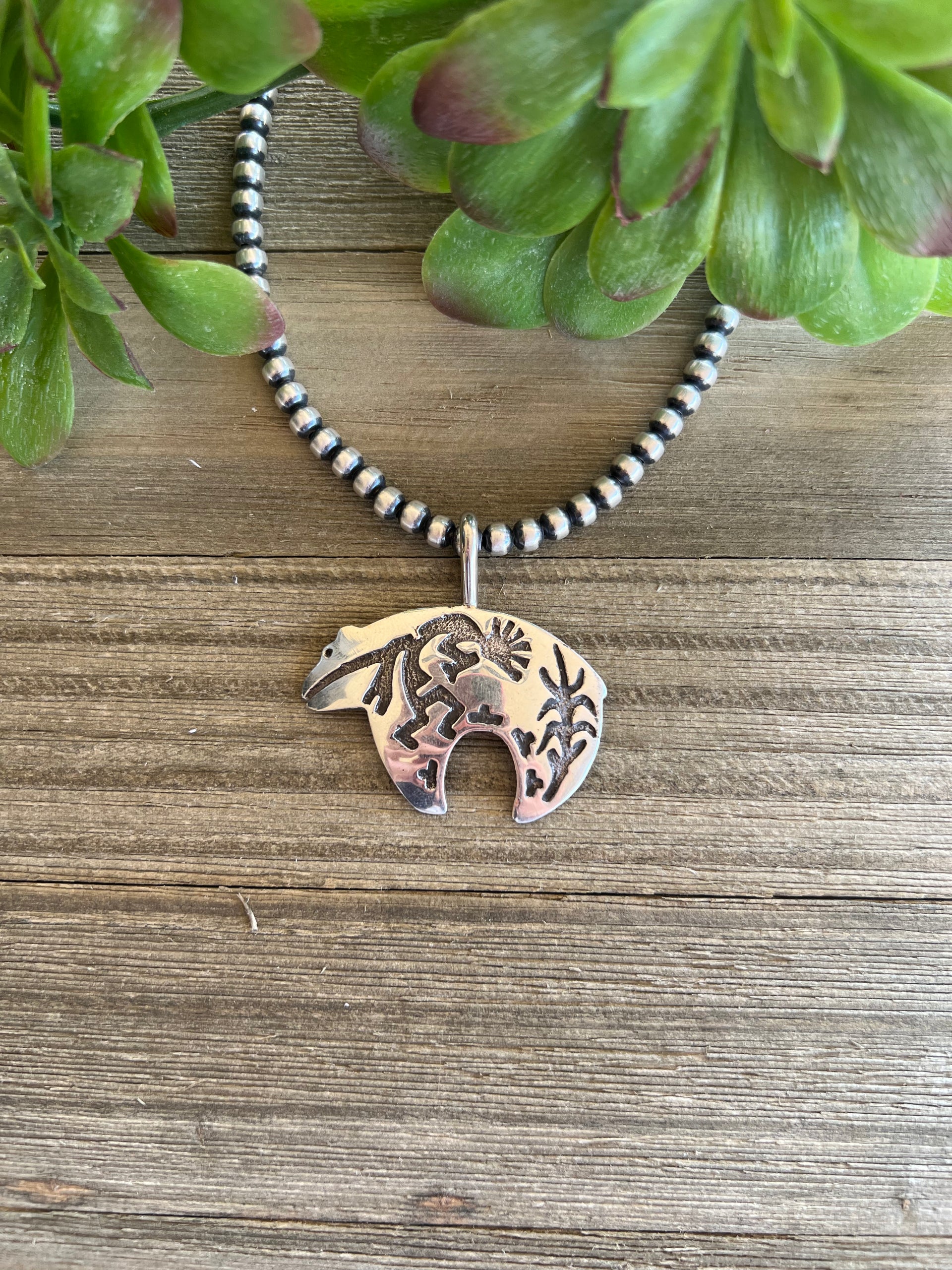 Navajo Made Sterling Silver Bear Pendant