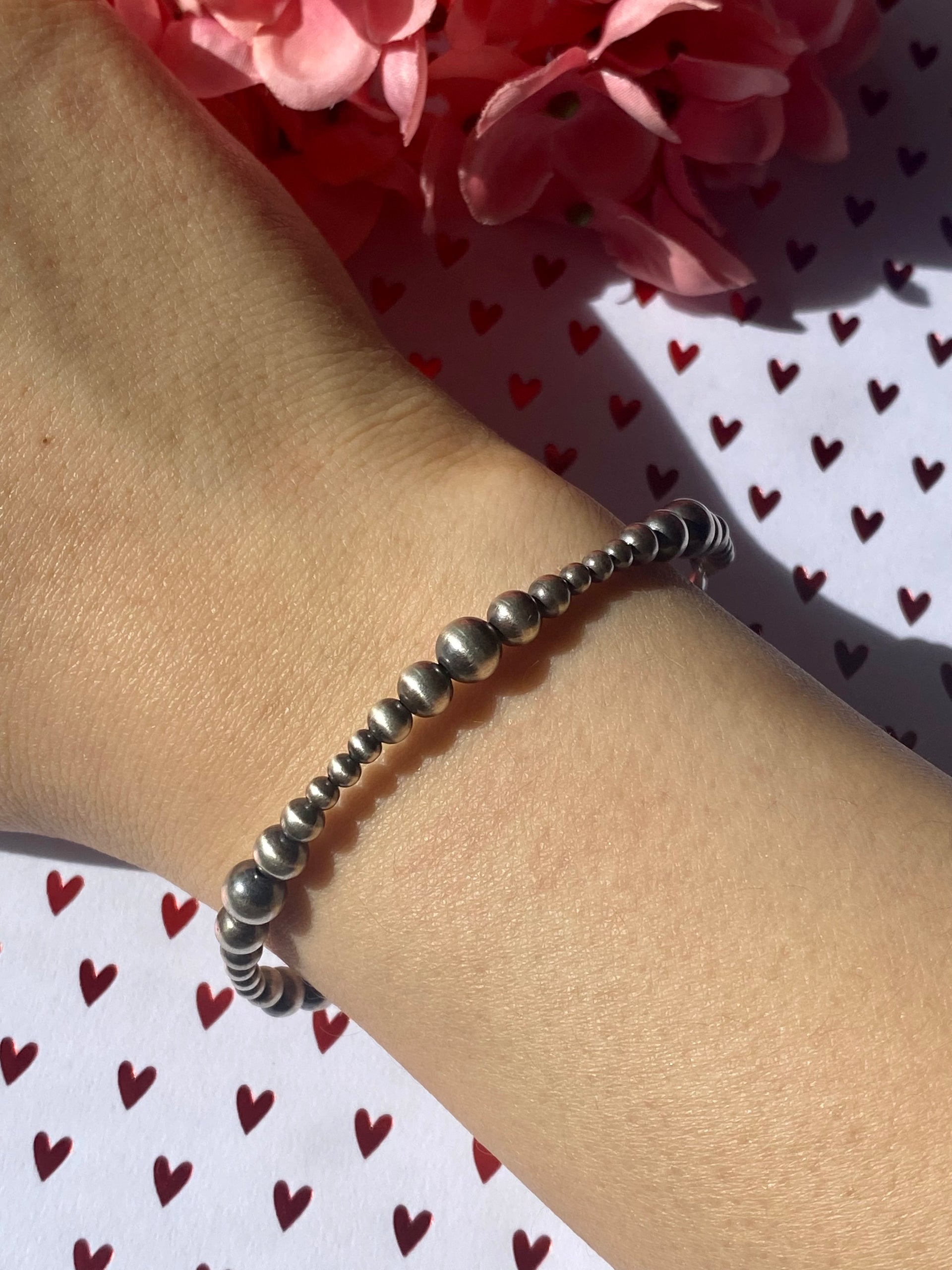 Navajo Strung Sterling Silver Pearl Bracelet