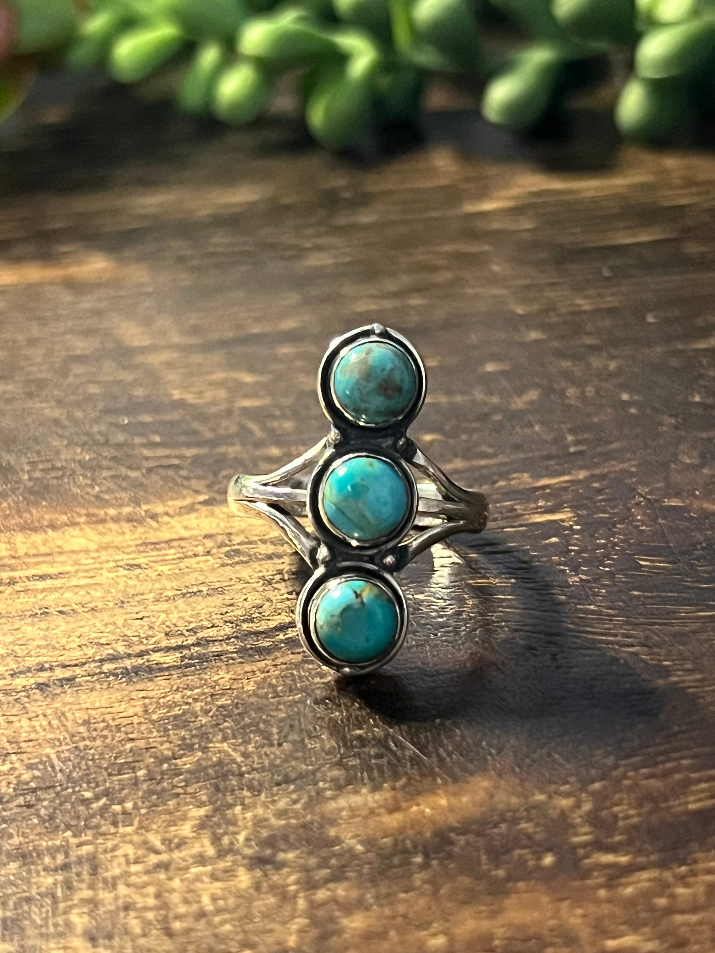 Southwest Made Kingman Turquoise & Sterling Silver Climber Ring
