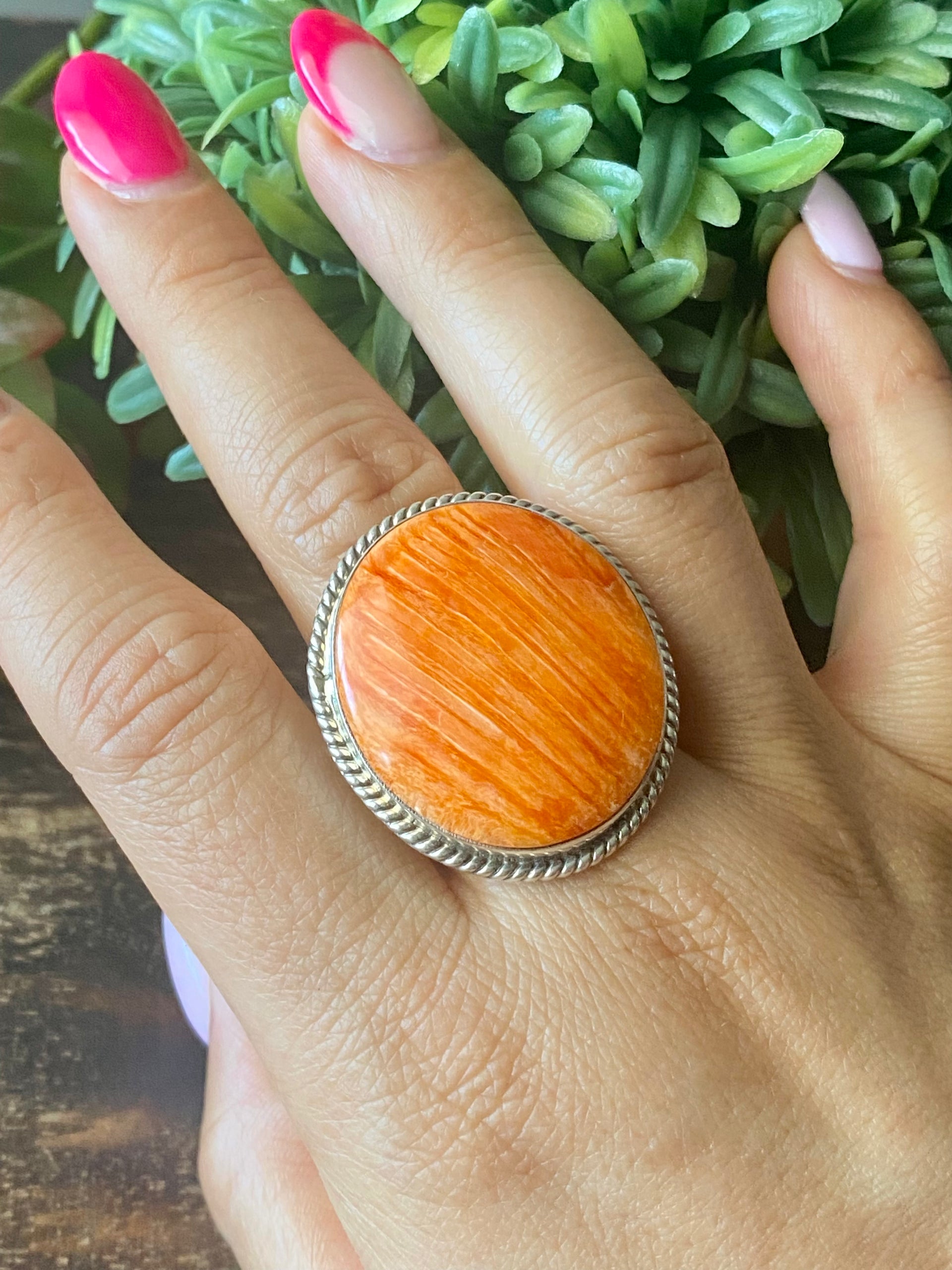 Steve Francisco Spiny Oyster & Sterling Silver Ring Size 10.5