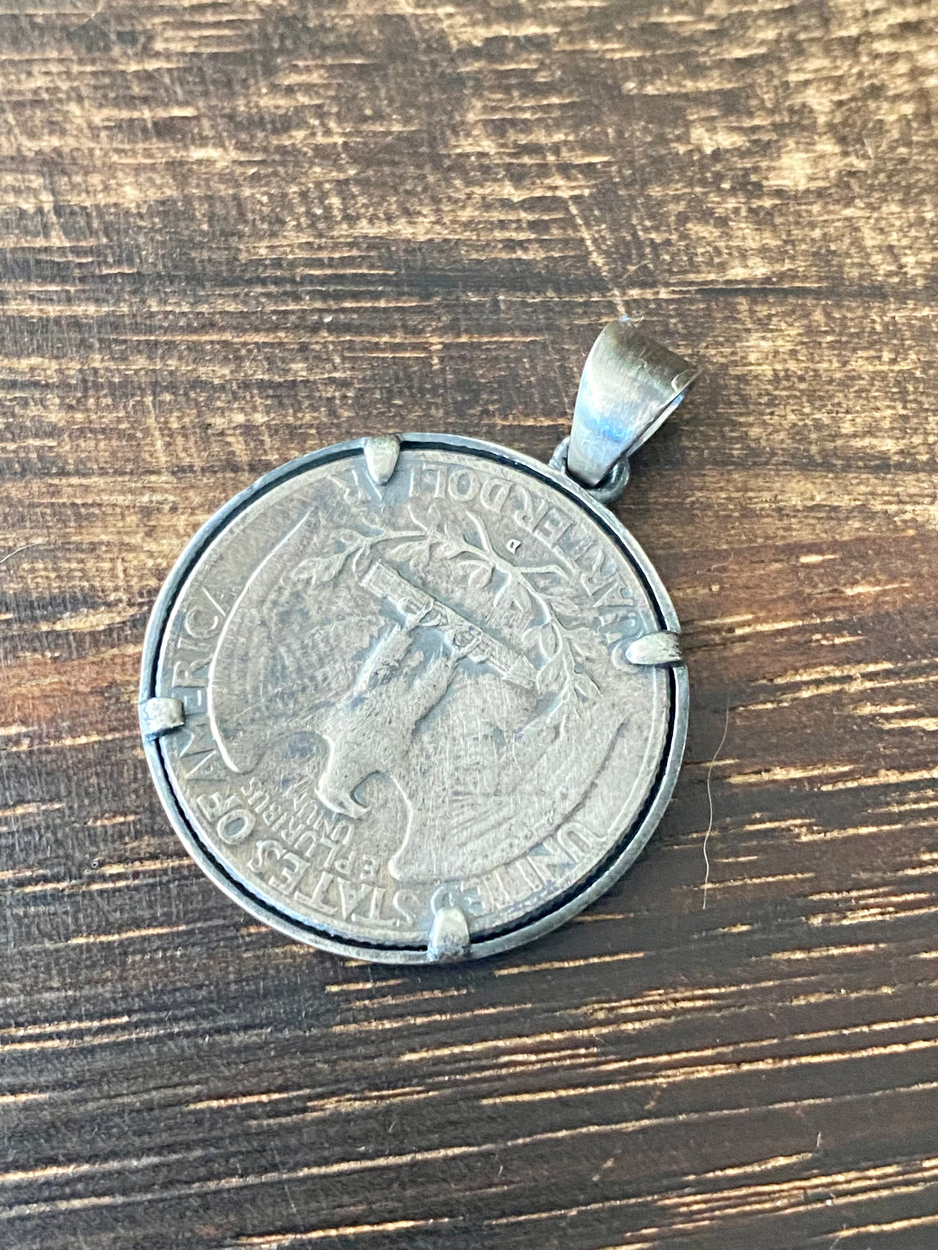 Southwest Handmade Sterling Silver Quarter Pendant