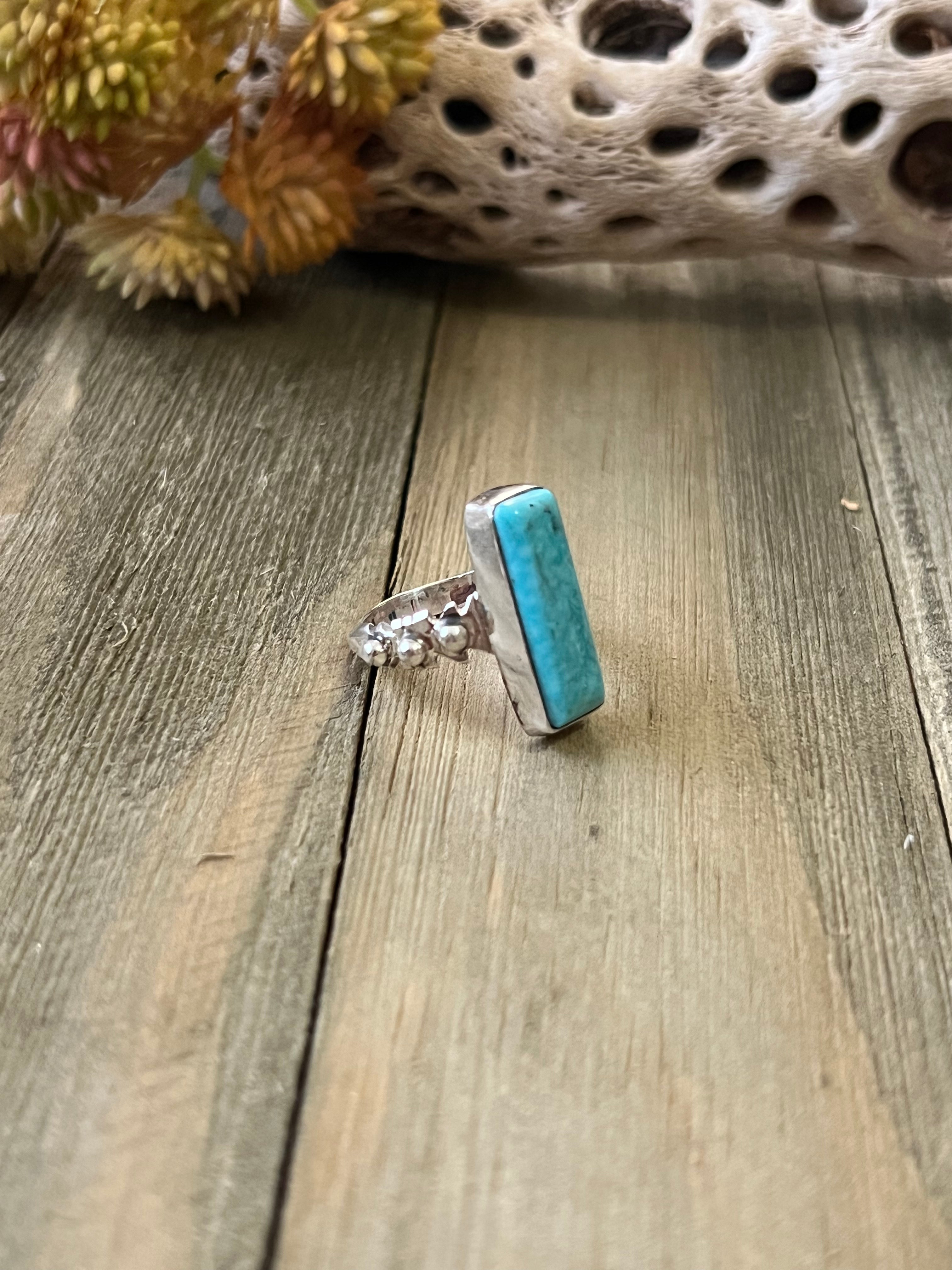 Navajo Made Kingman Turquoise & Sterling Silver Ring Size 5.75