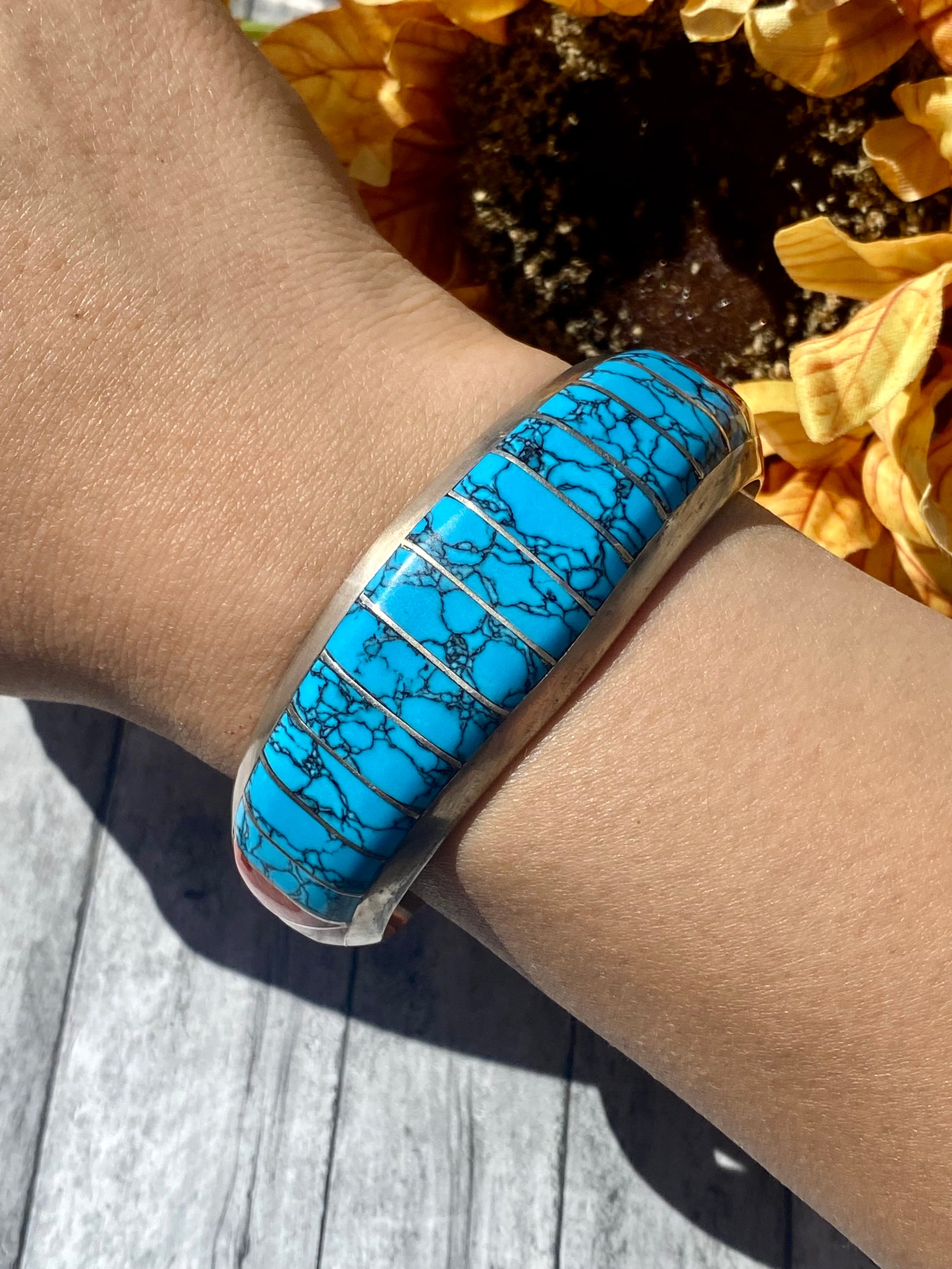 Irene Platero Multi Stone & Sterling Silver Inlay Cuff Bracelet