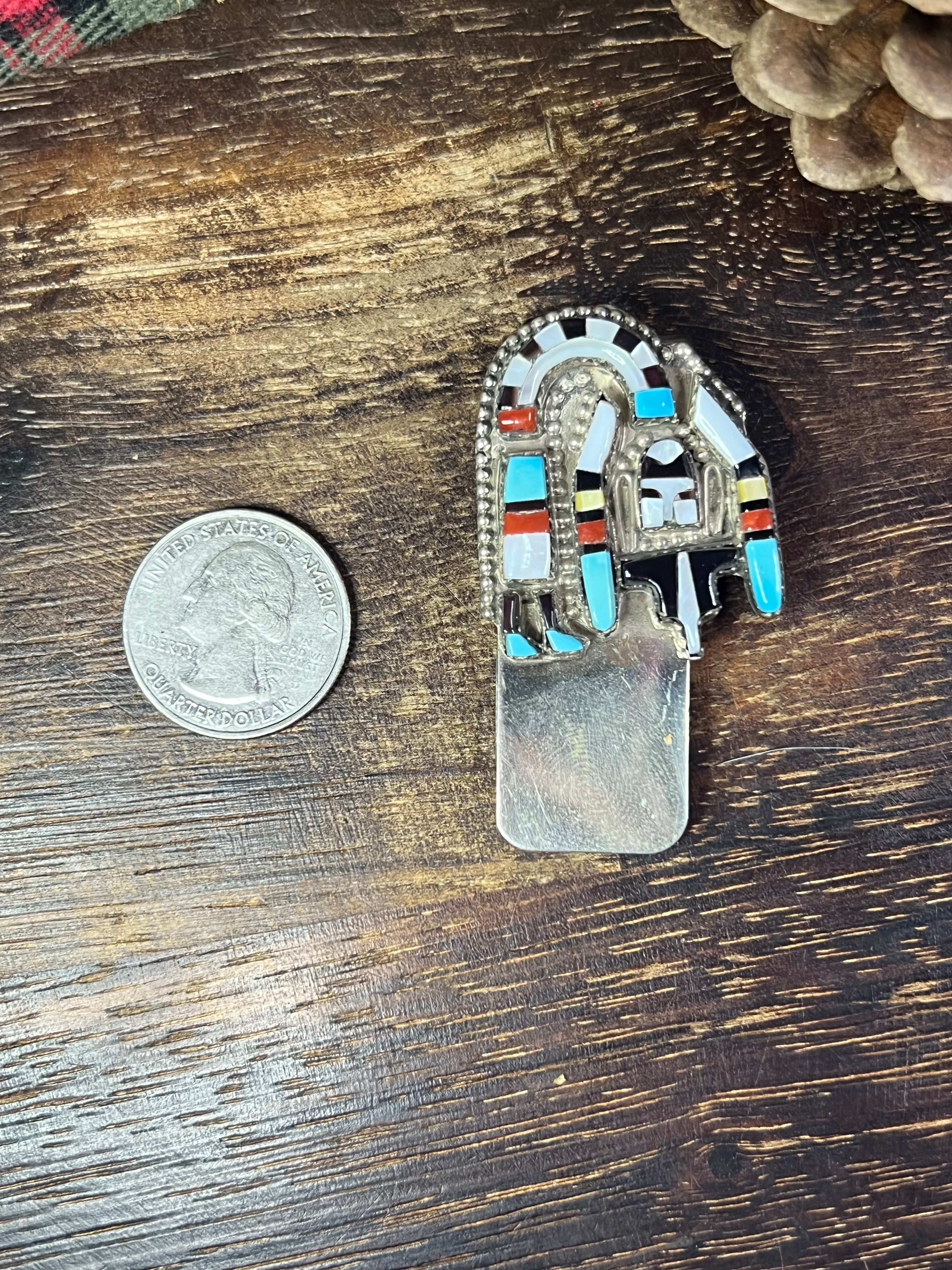 Navajo Made Multi Stone & Sterling Silver Inlay Money Clip