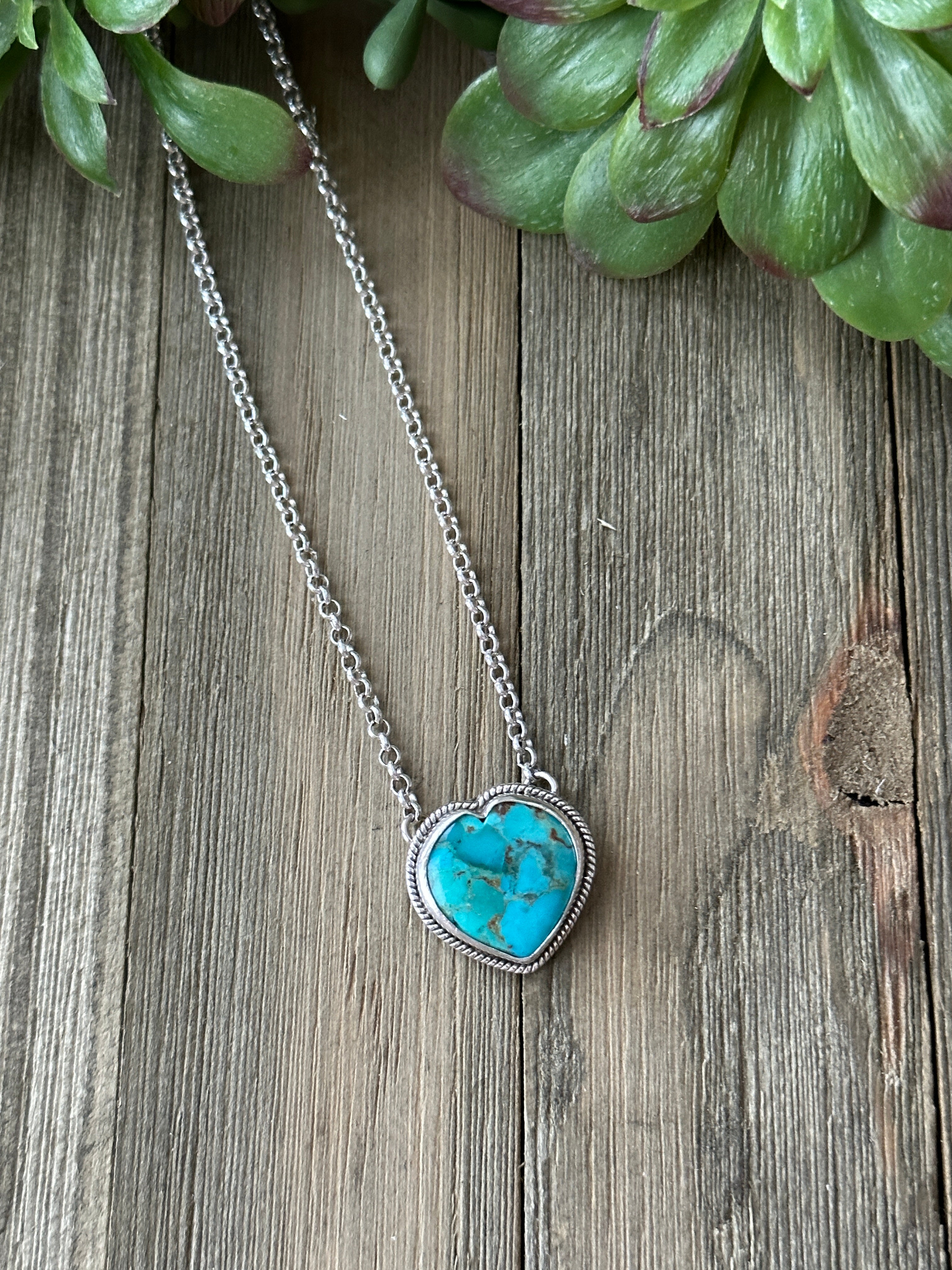 Southwest Made Turquoise & Sterling Silver Heart Necklace