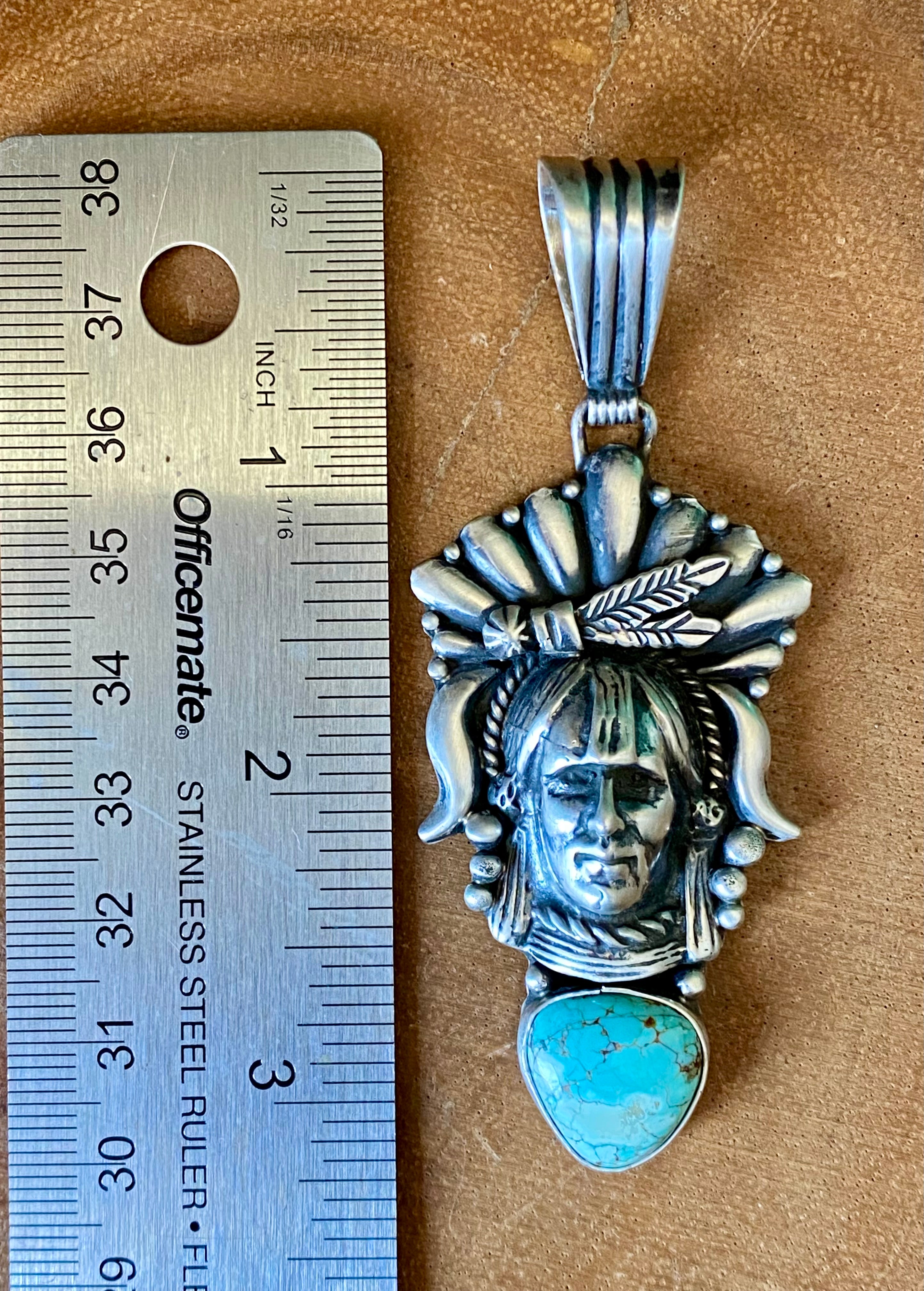 Bernita Begay Kingman Turquoise & Sterling Silver Chief Pendant