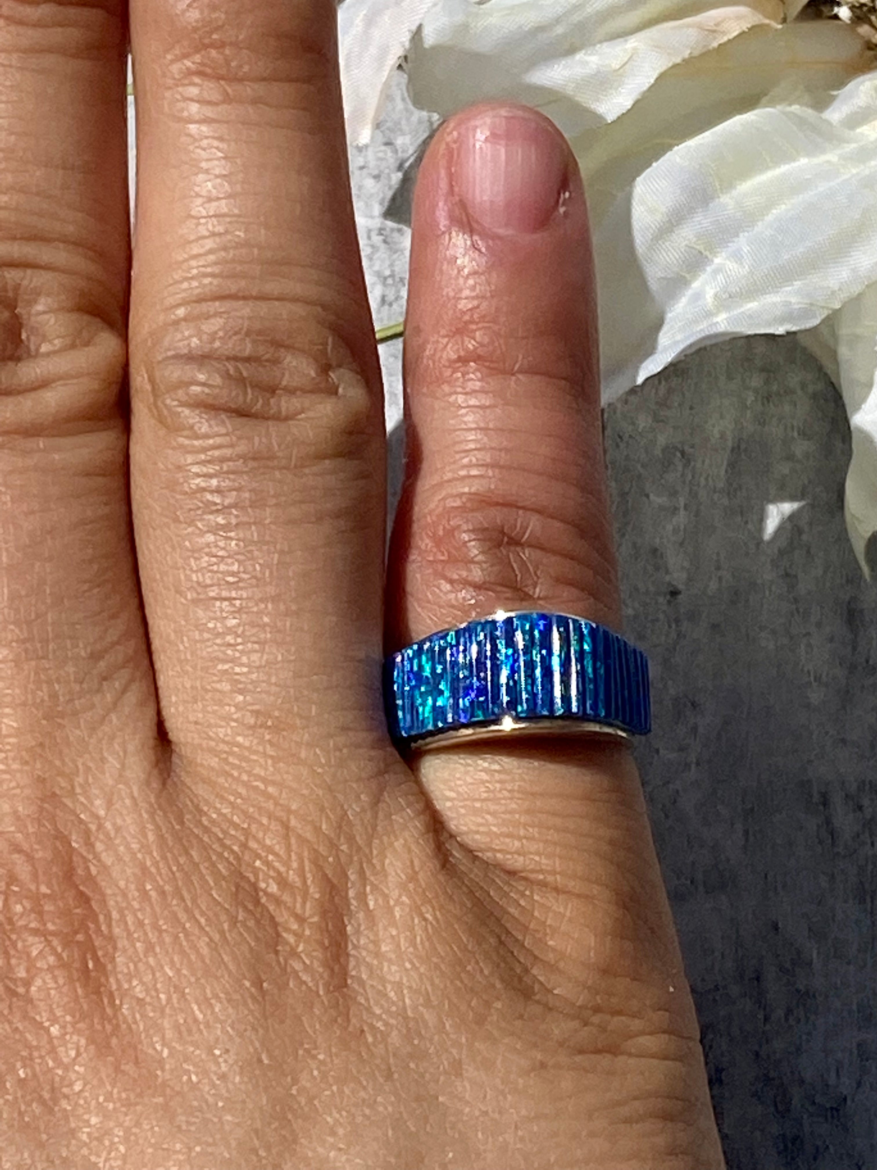 Southwest Handmade Blue Opal & Sterling Silver Cobblestone Ring Size 5.75