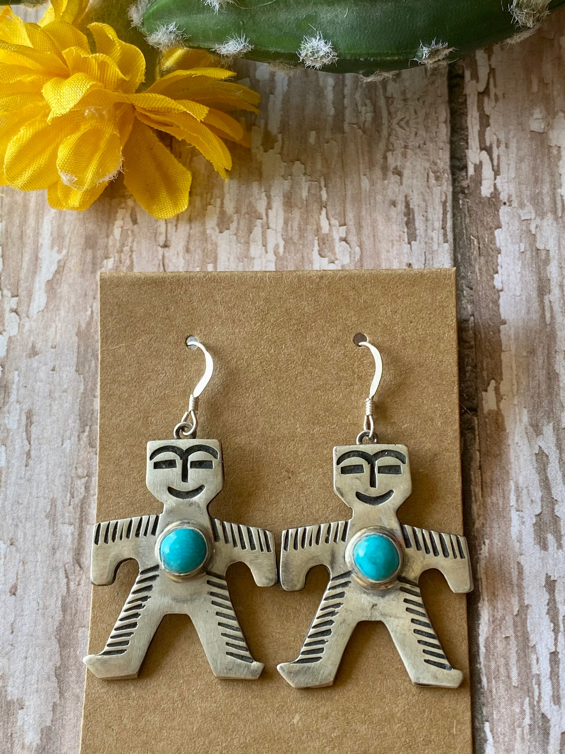Navajo Made Kingman Turquoise & Sterling Silver Dangle Earrings