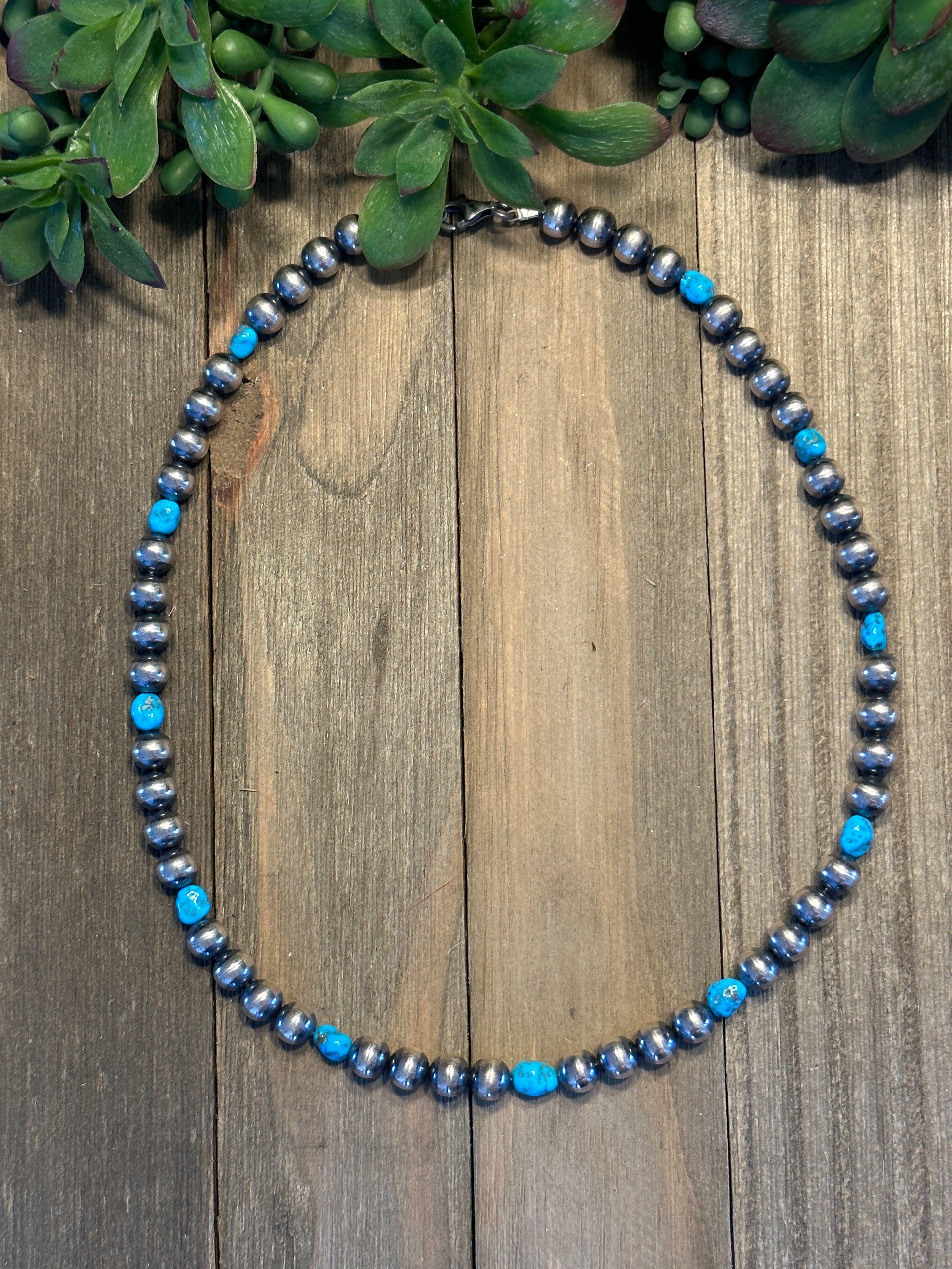 Navajo Strung 8 MM Navajo Pearls & Kingman Turquoise Necklace