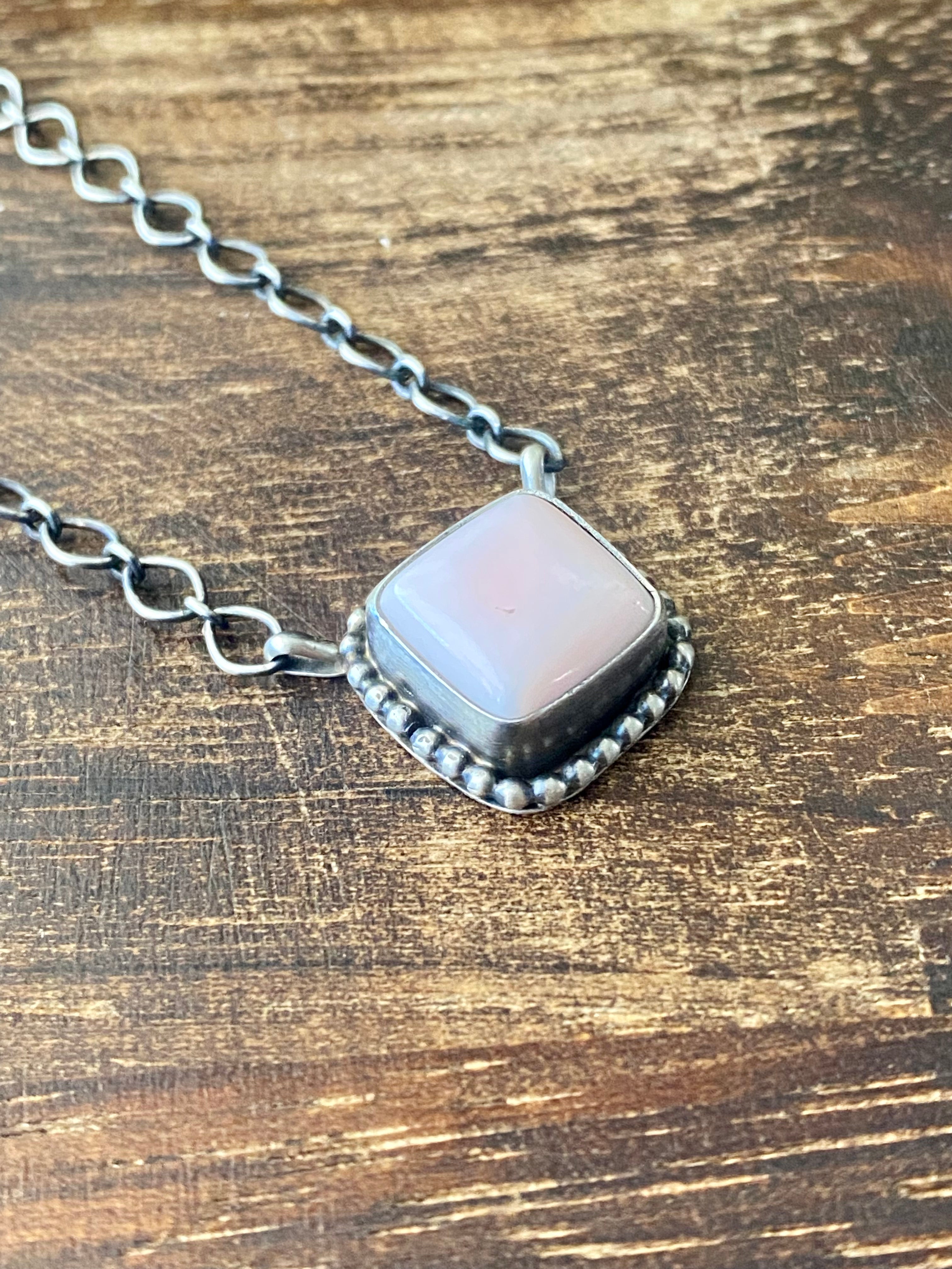 Navajo Made Pink Conch & Sterling Silver Necklace