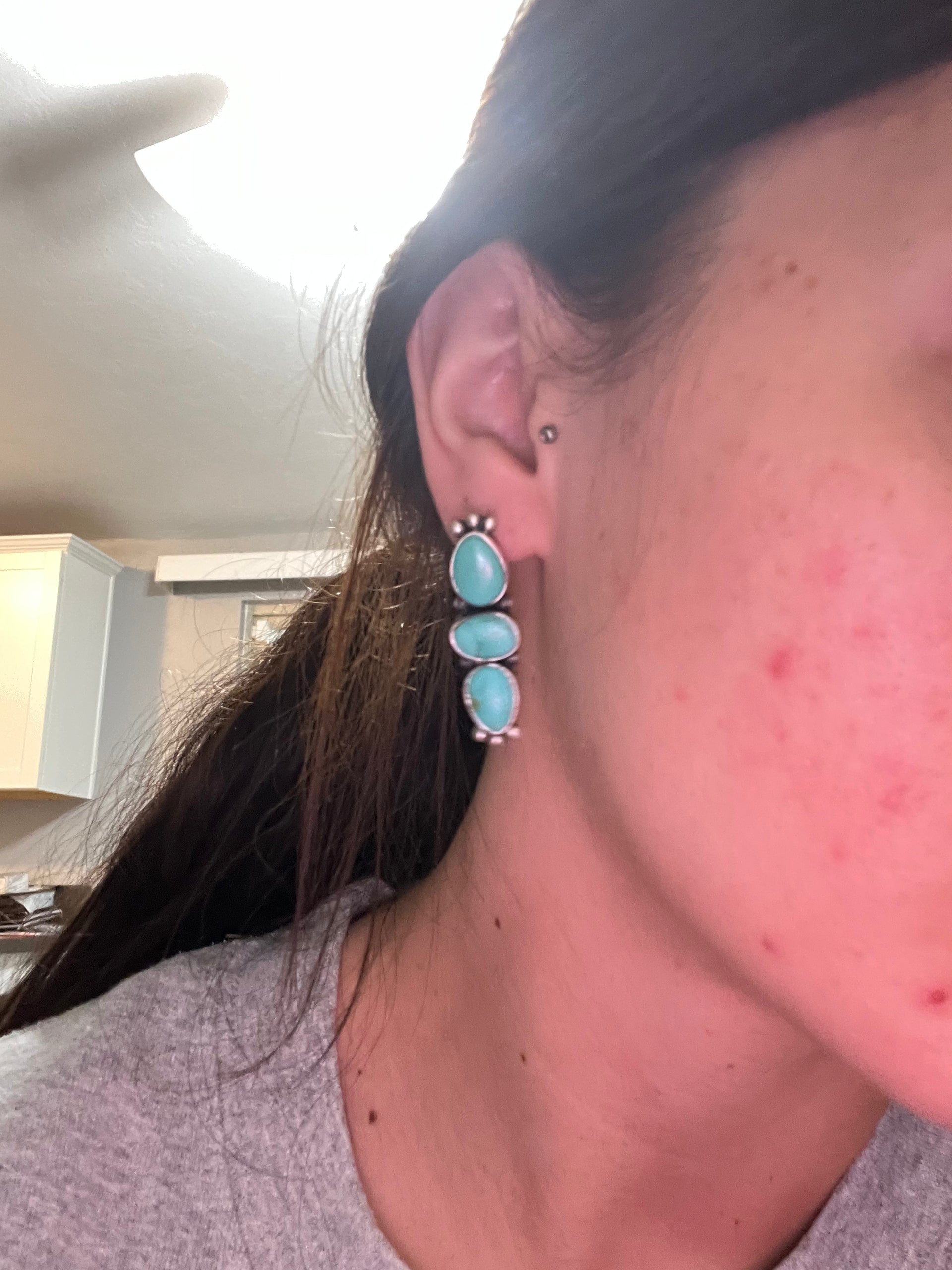 Navajo Made Royston Turquoise & Sterling Silver Post Dangle Earrings