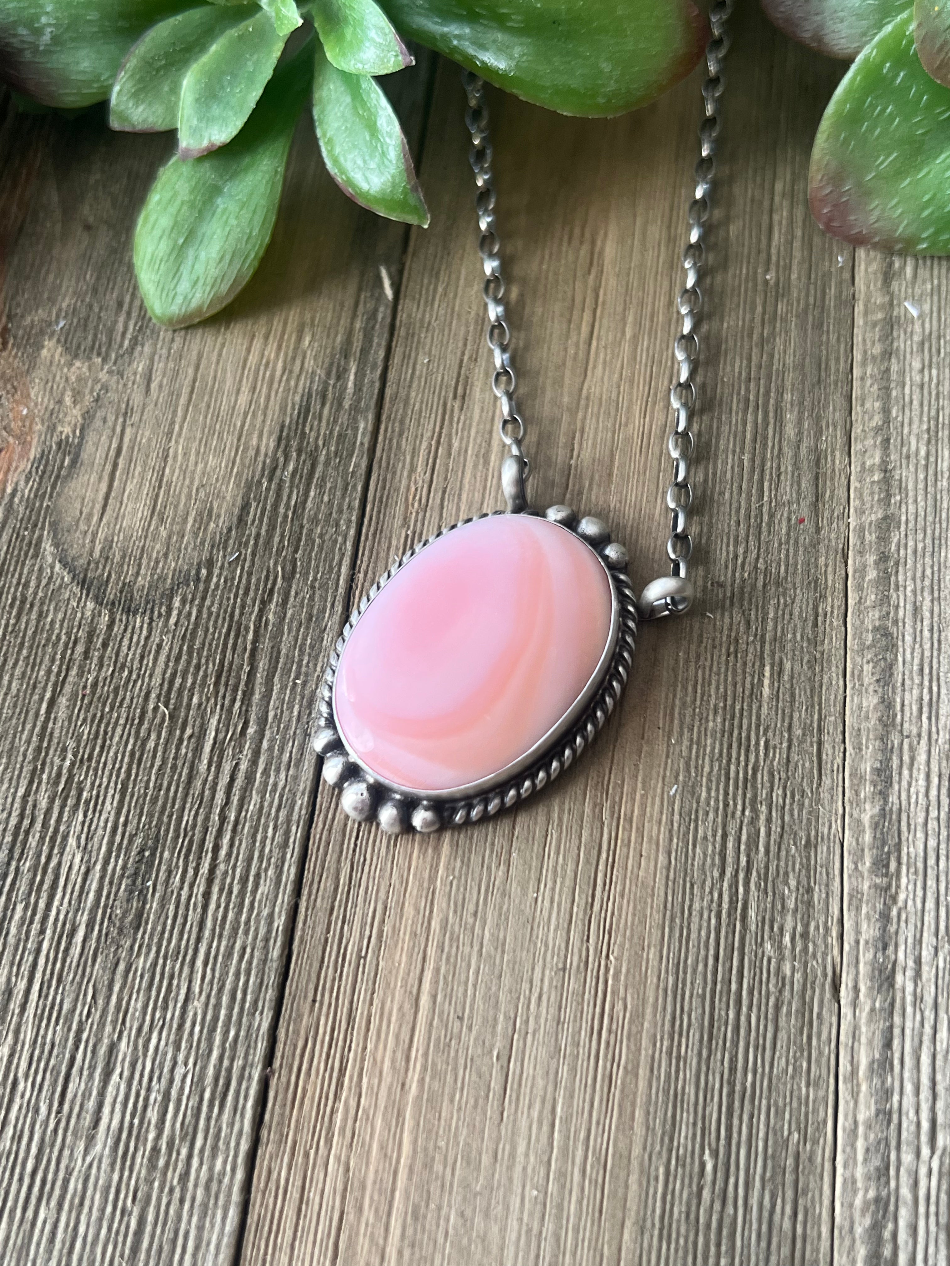 Alfred Martinez Pink Conch & Sterling Silver Necklace