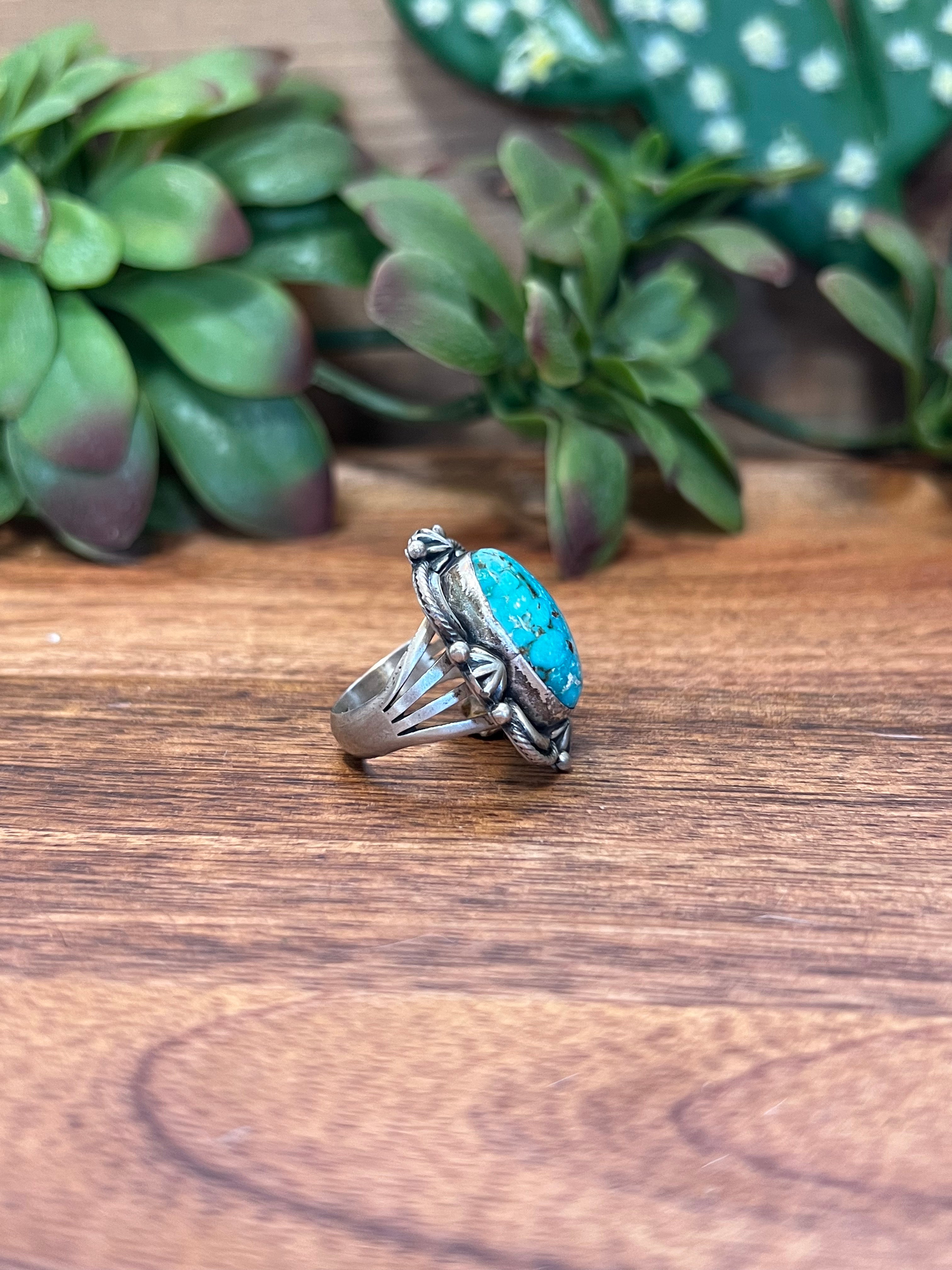 Navajo Kingman Turquoise & Sterling Silver Ring Size 7