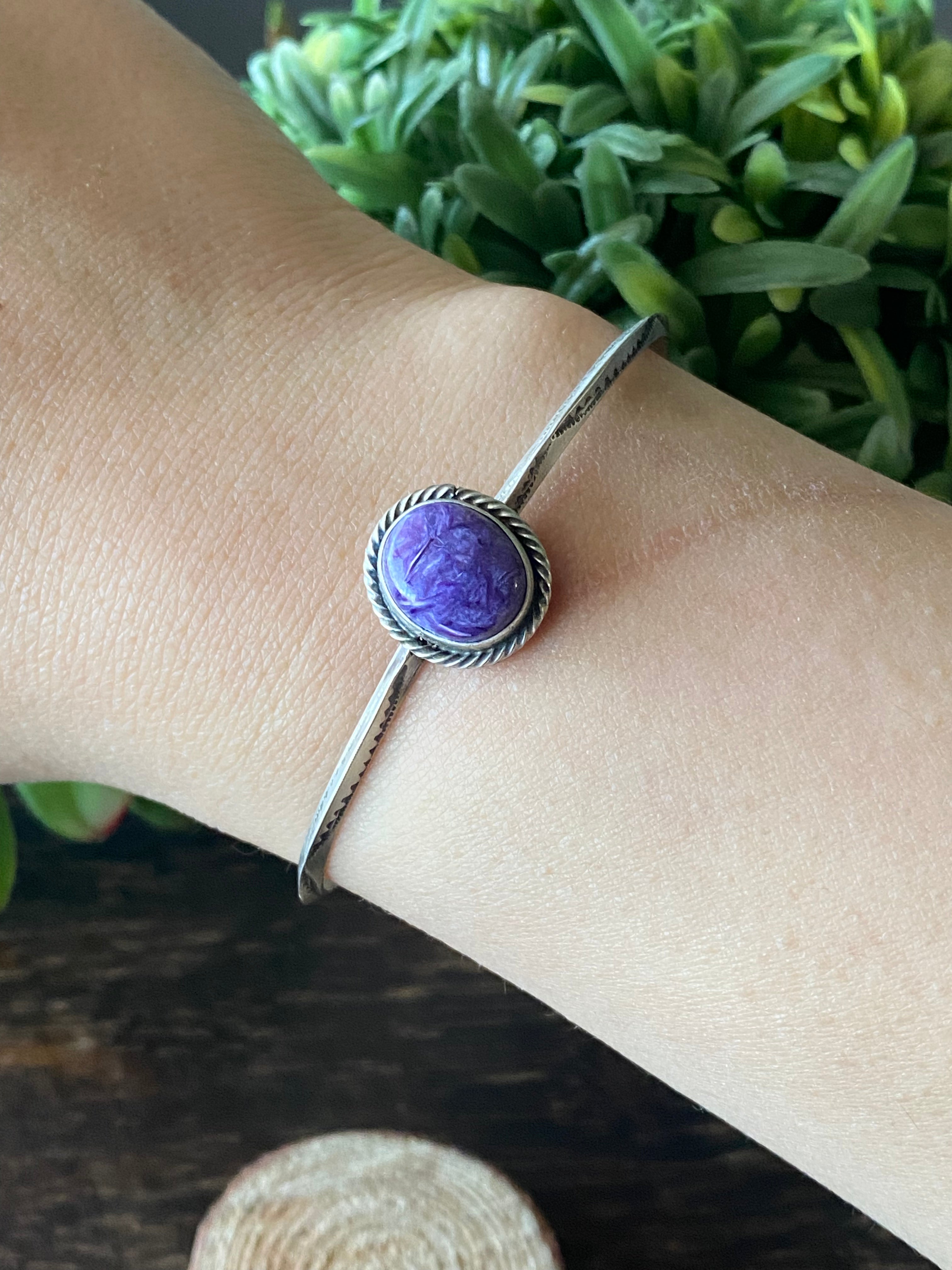 Navajo Made Charoite & Sterling Silver Cuff Bracelet