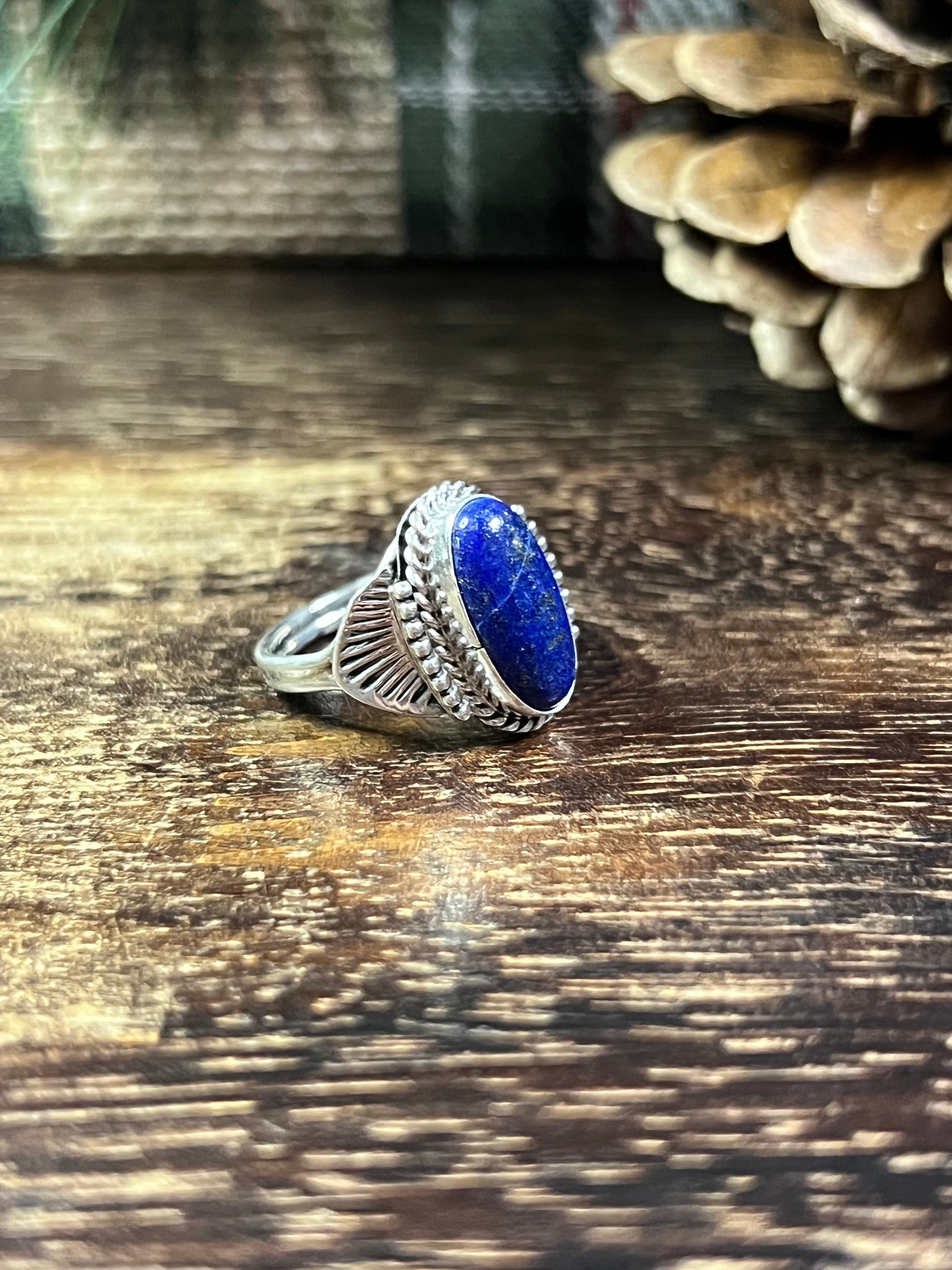 Navajo Made Lapis & Sterling Silver Ring Size 5.25