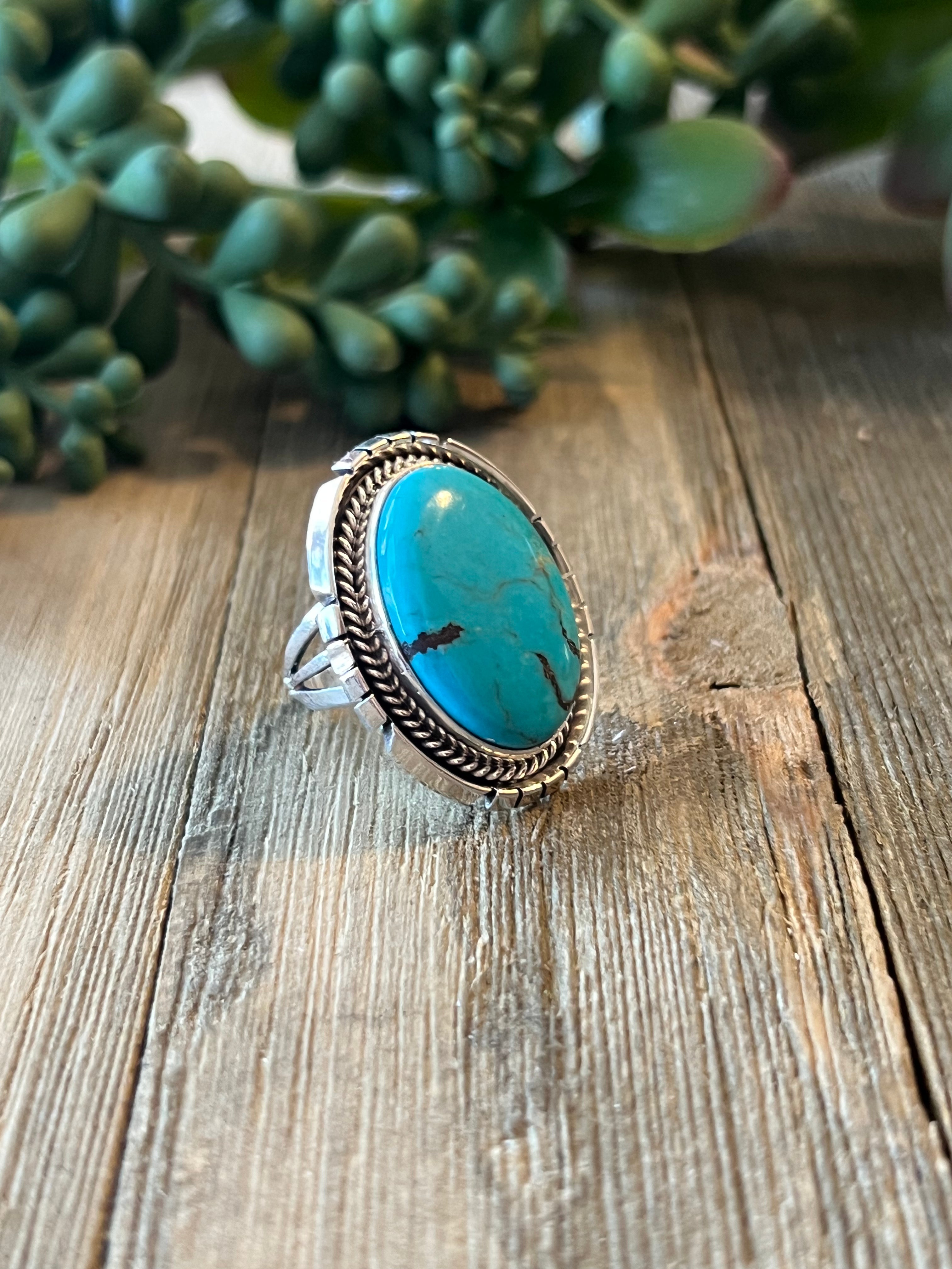 Navajo Made Kingman Turquoise & Sterling Silver Ring Size 5.75