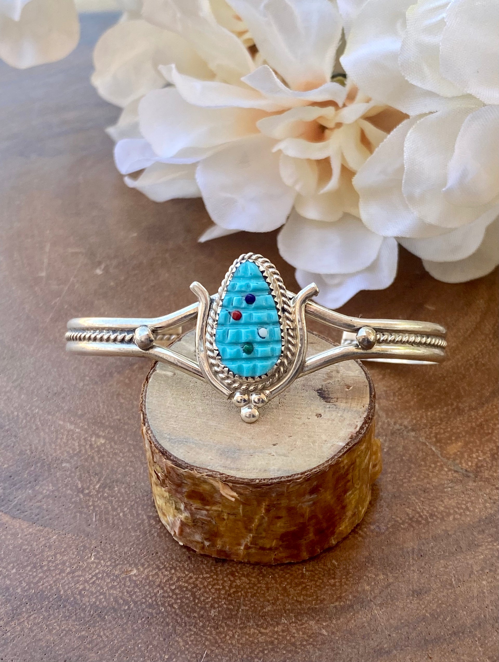 Zuni Made Multi Stone & Sterling Silver Cuff Bracelet