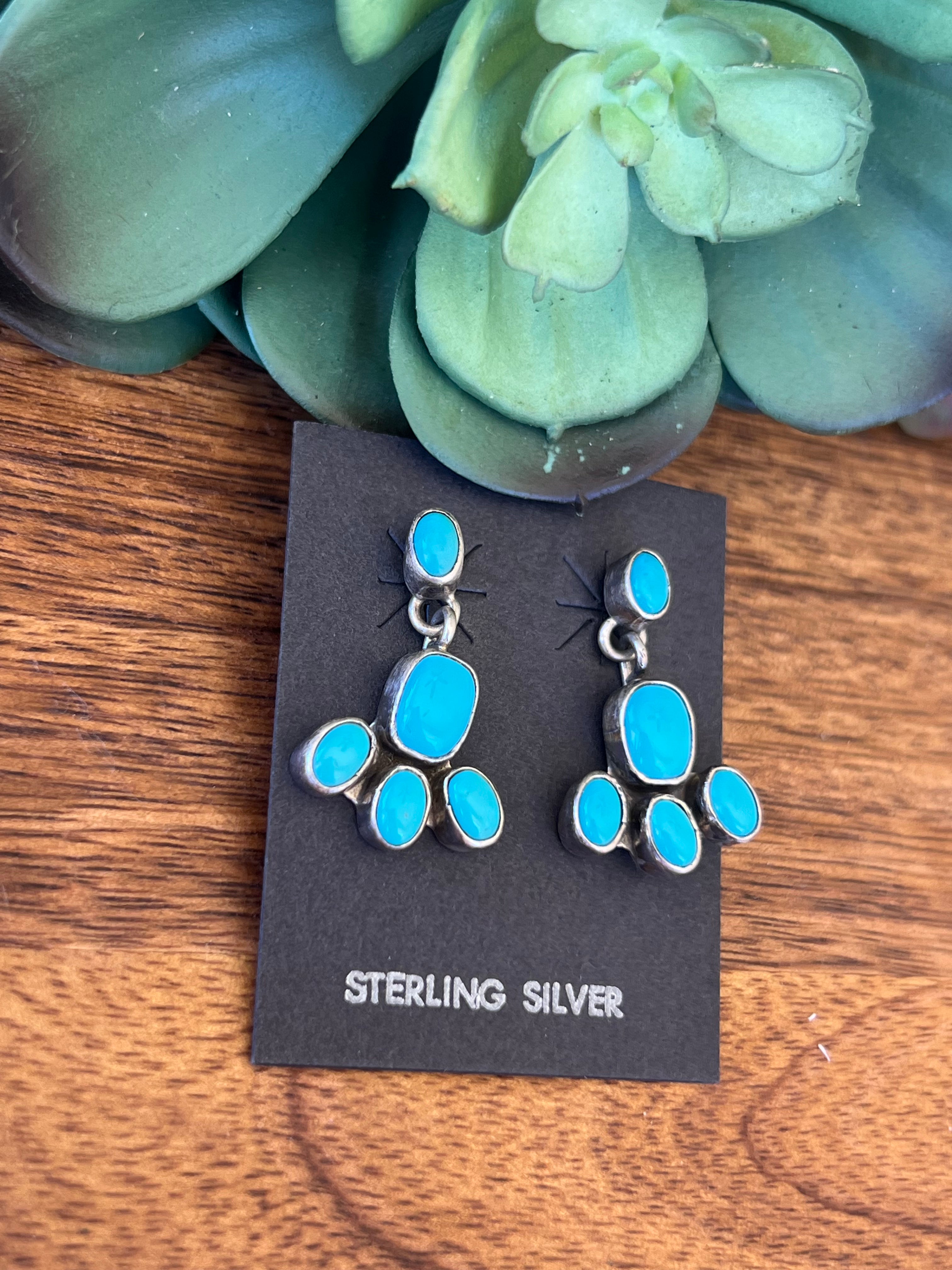 Vintage Navajo Sleeping Beauty Turquoise & Sterling Silver Dangle Earrings