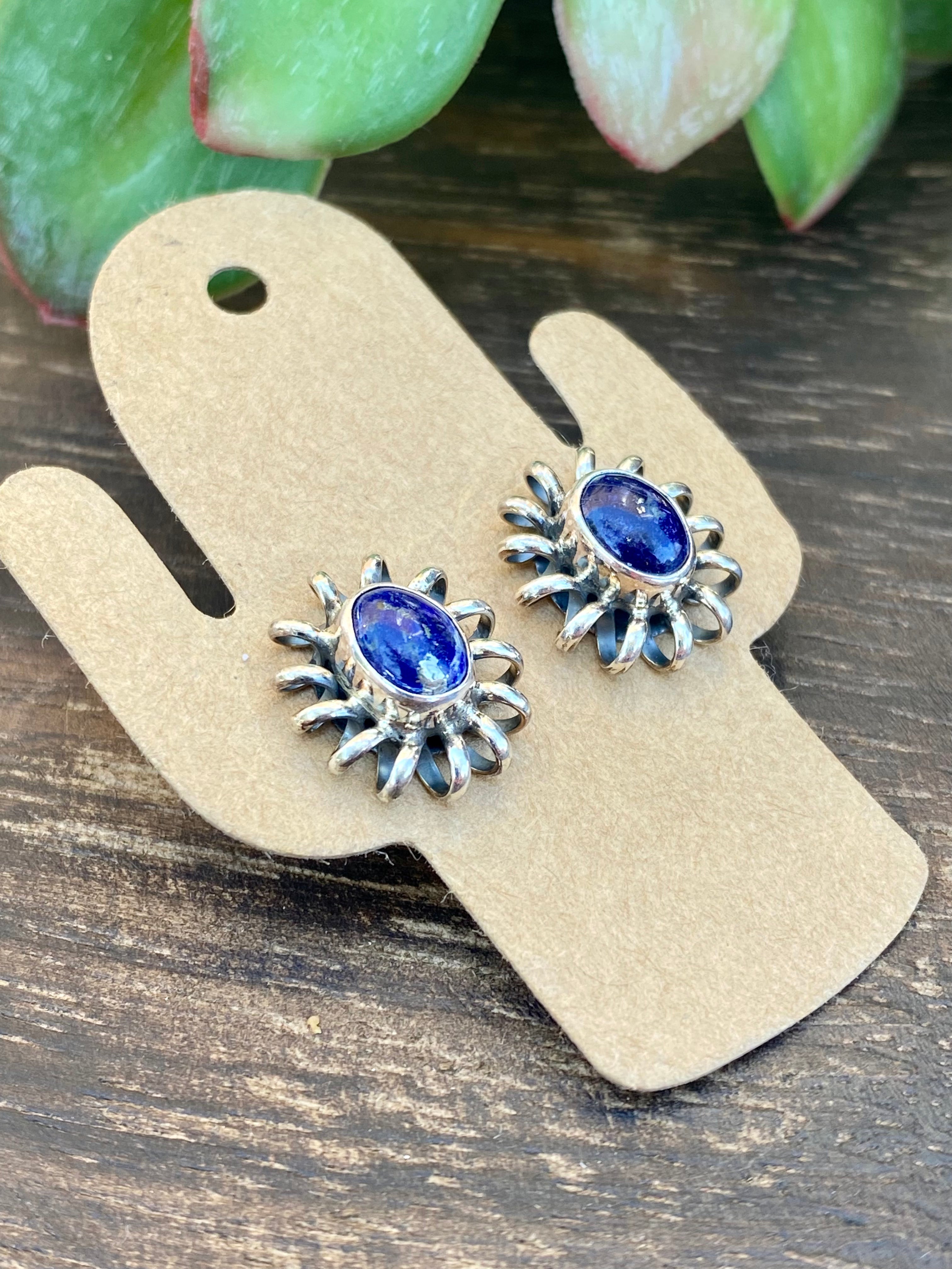 Navajo Made Lapis & Sterling Silver Post Earrings