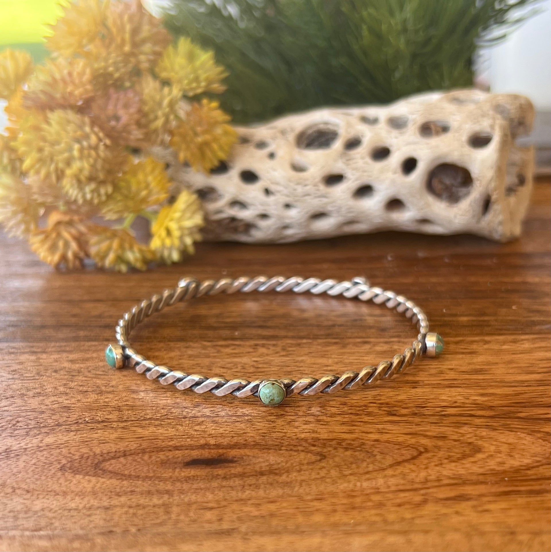 Navajo Made Kingman Turquoise & Sterling Silver Bangle Bracelet