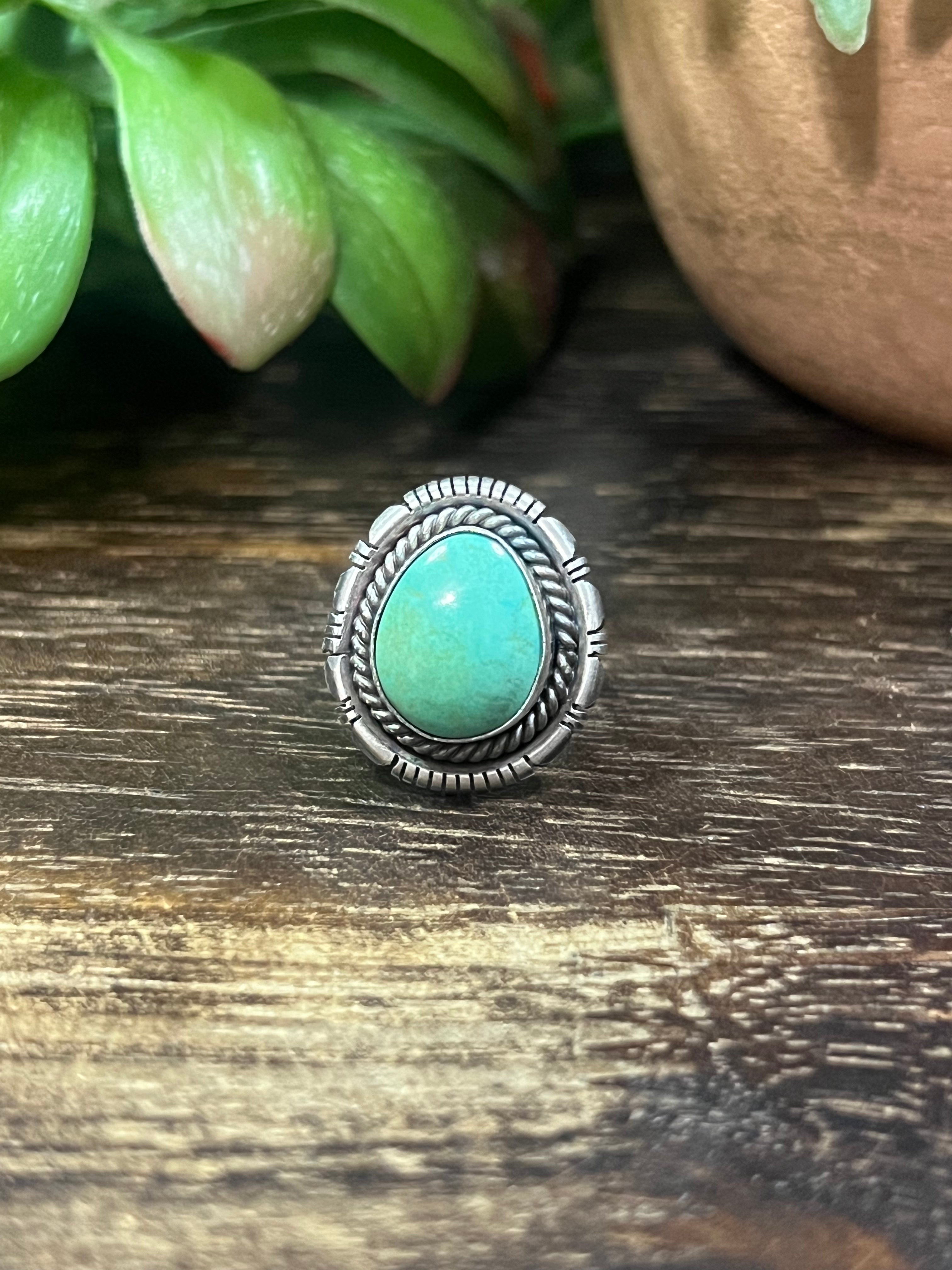 Navajo Made Kingman Turquoise & Sterling Silver Ring Size 6