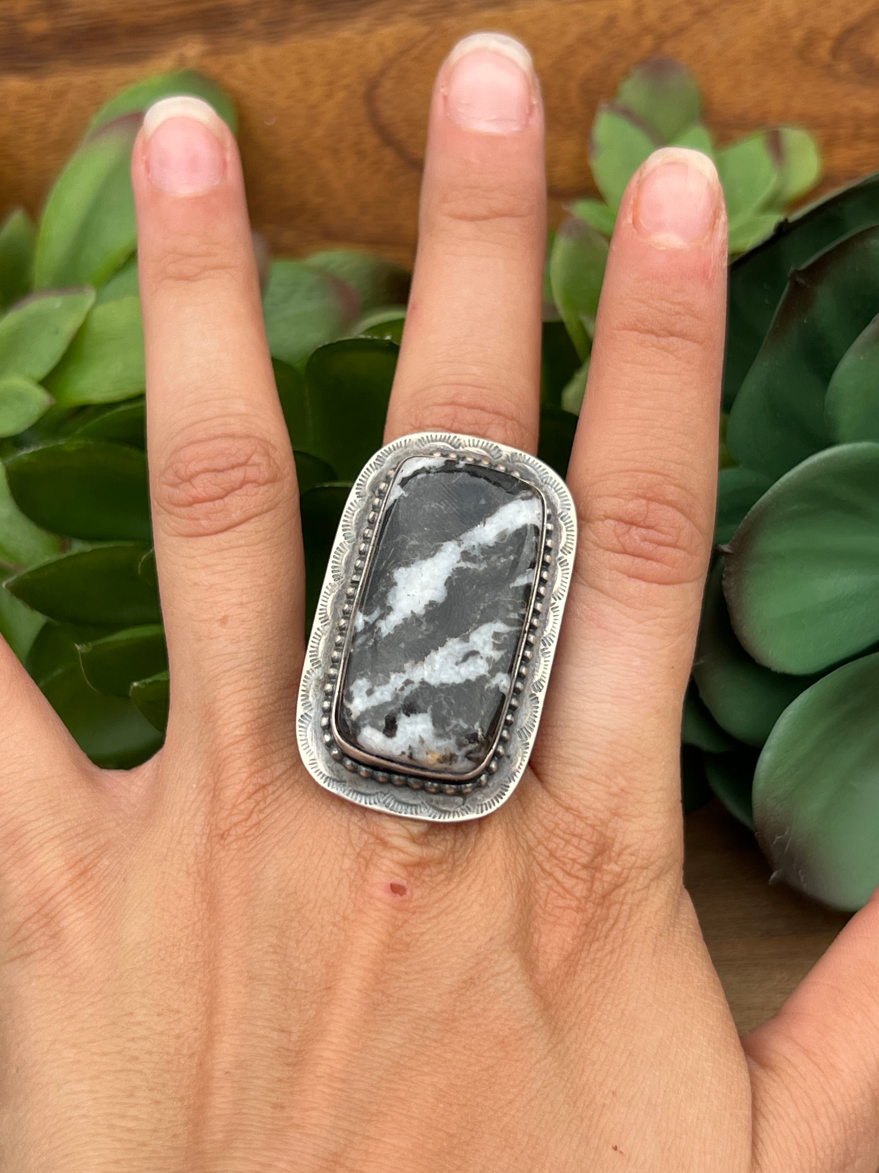 Navajo Zebra Jasper & Sterling Silver Ring Size 13