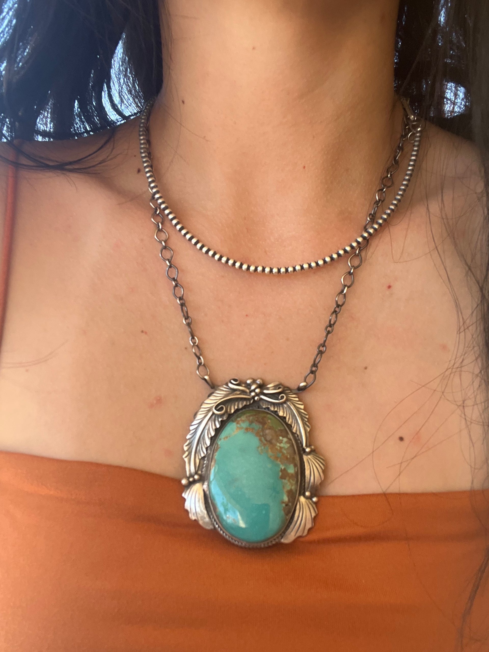 Navajo Made #8 Turquoise & Sterling Silver Necklace