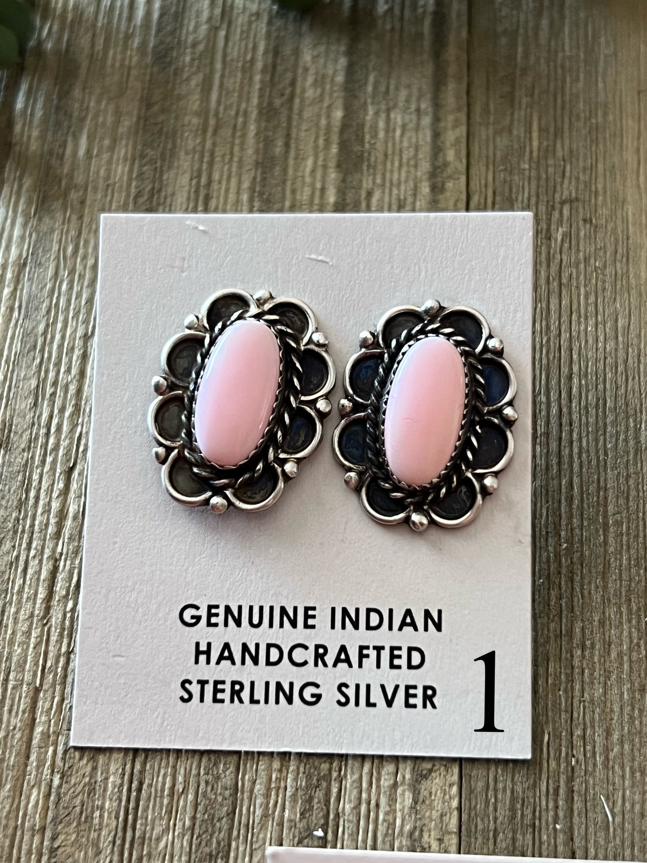 Maxine Ramirez Pink Conch & Sterling Silver Post Earrings