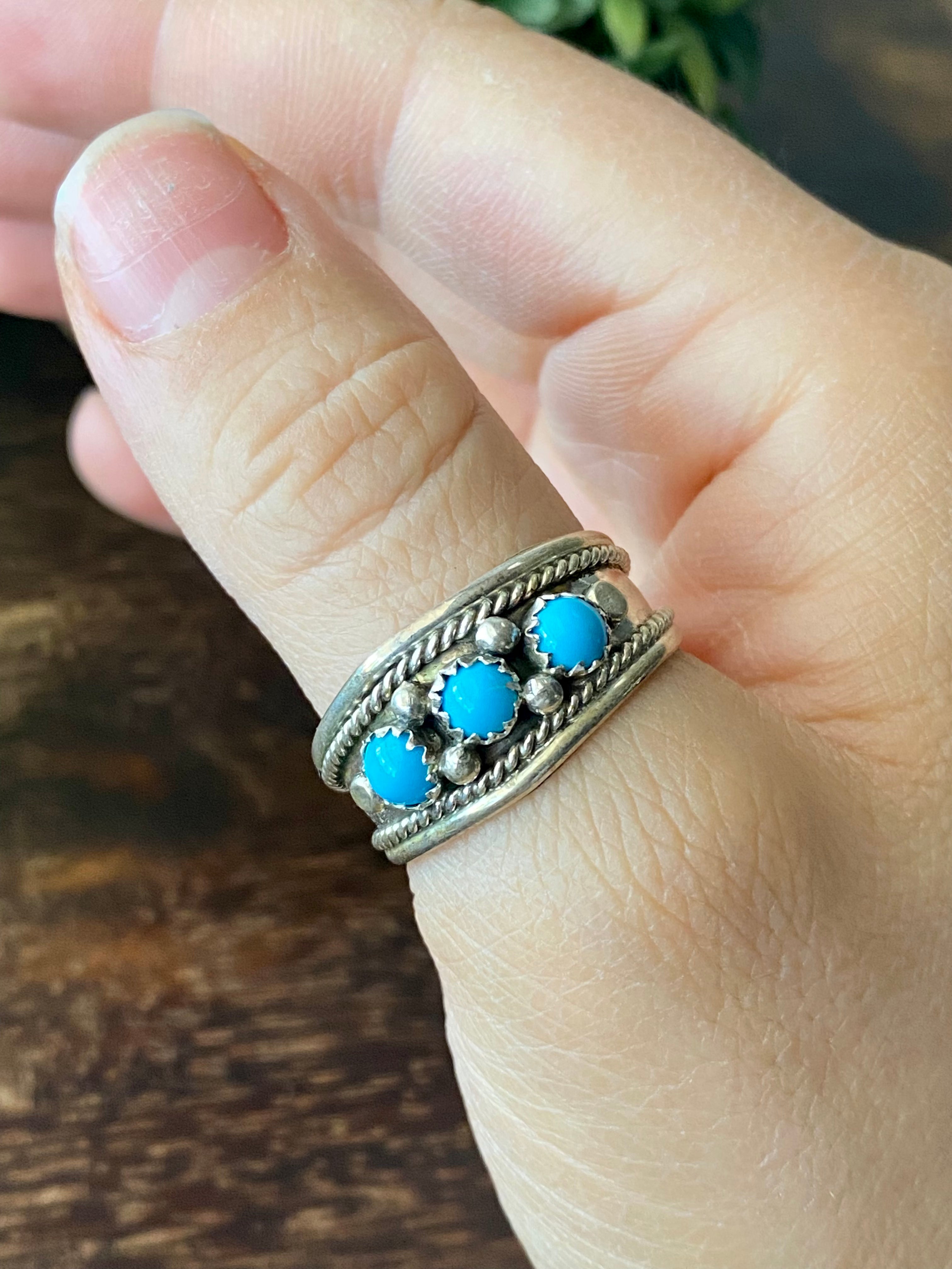 Elton Cadman Kingman Turquoise & Sterling Silver Ring Size 12.75