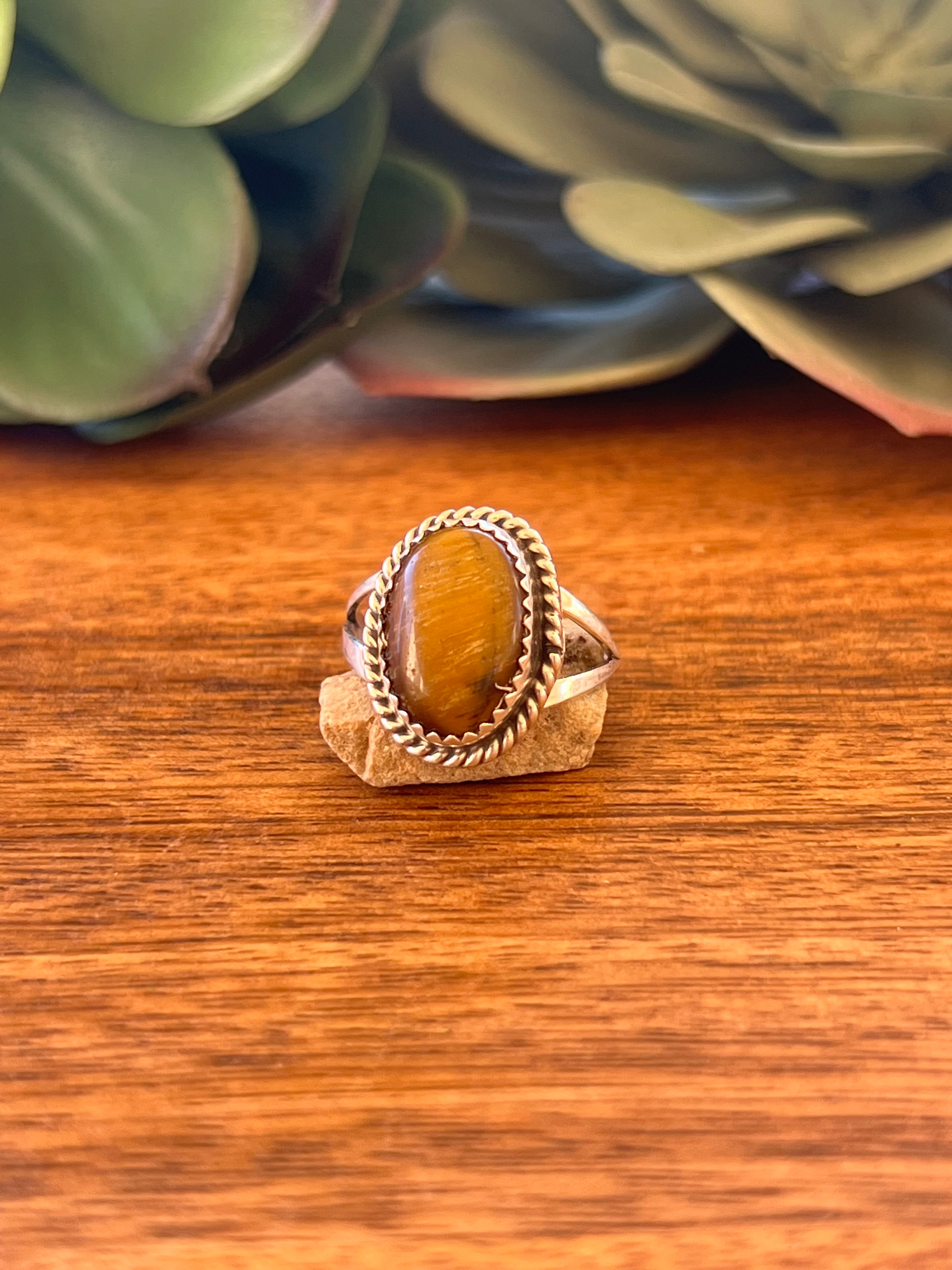 Navajo Made Tiger Eye & Sterling Silver Ring Size 7.5