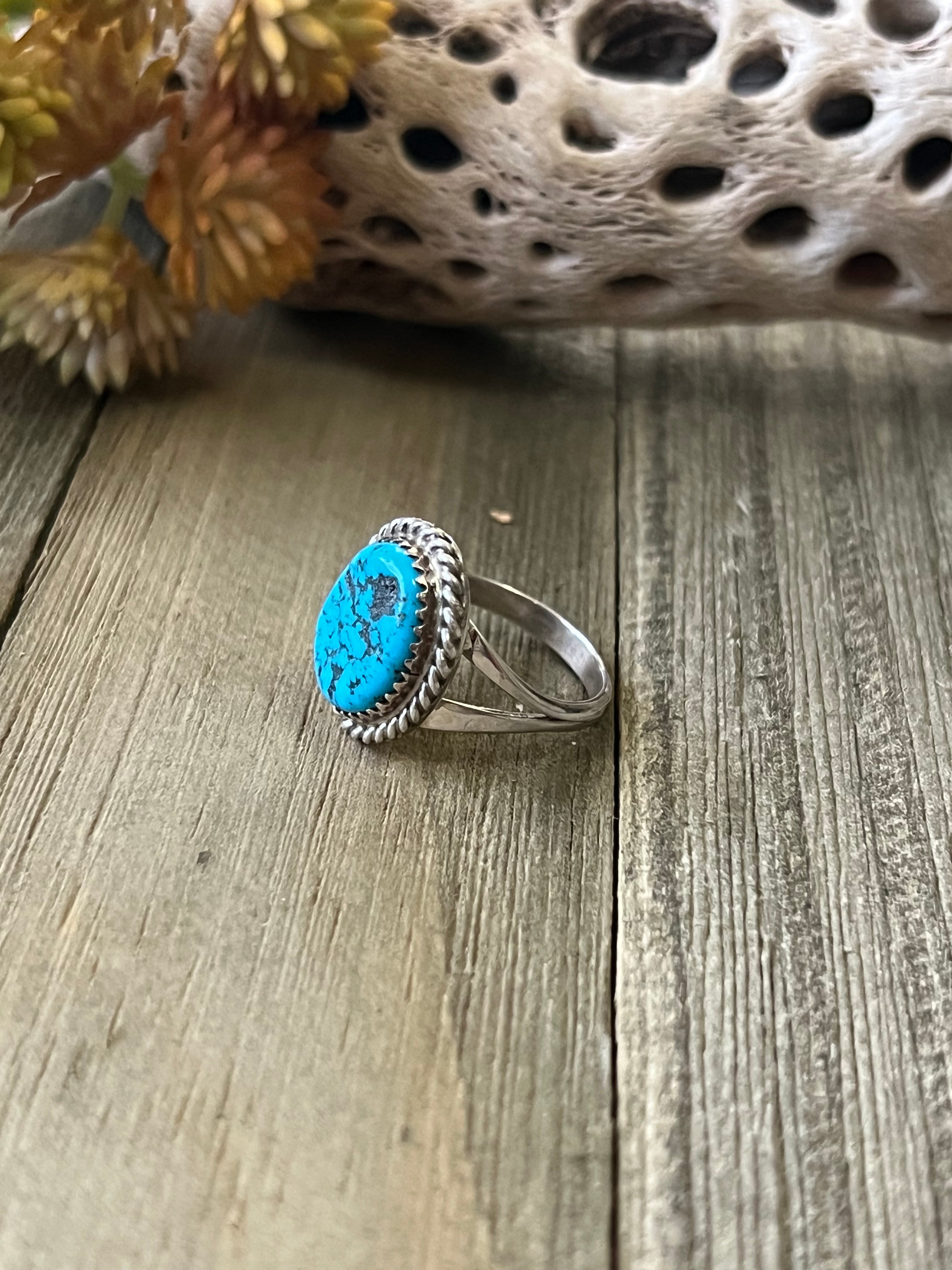 Navajo Made Kingman Turquoise & Sterling Silver Ring Size 7