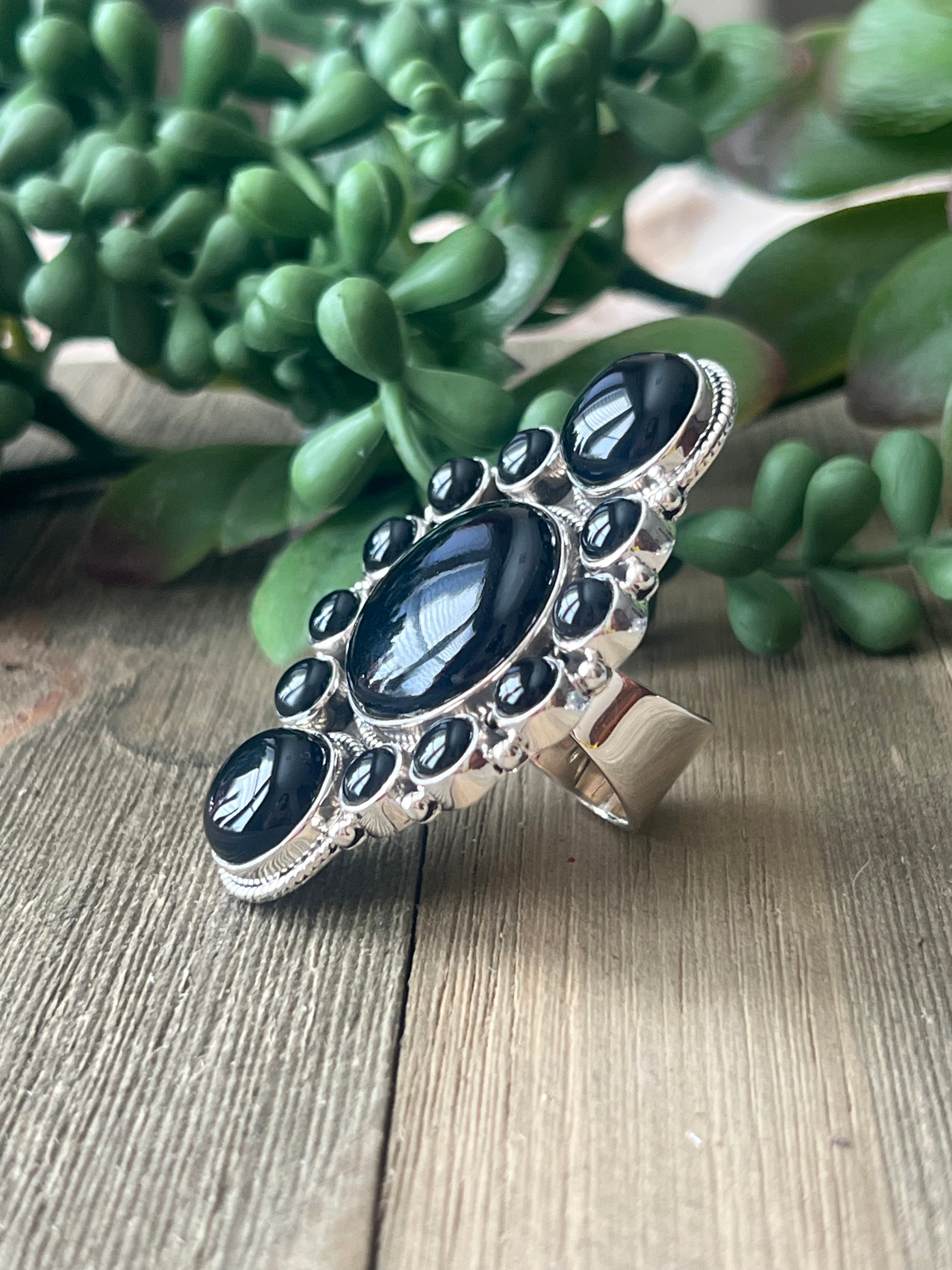 Southwest Made Onyx & Sterling Silver Adjustable Ring