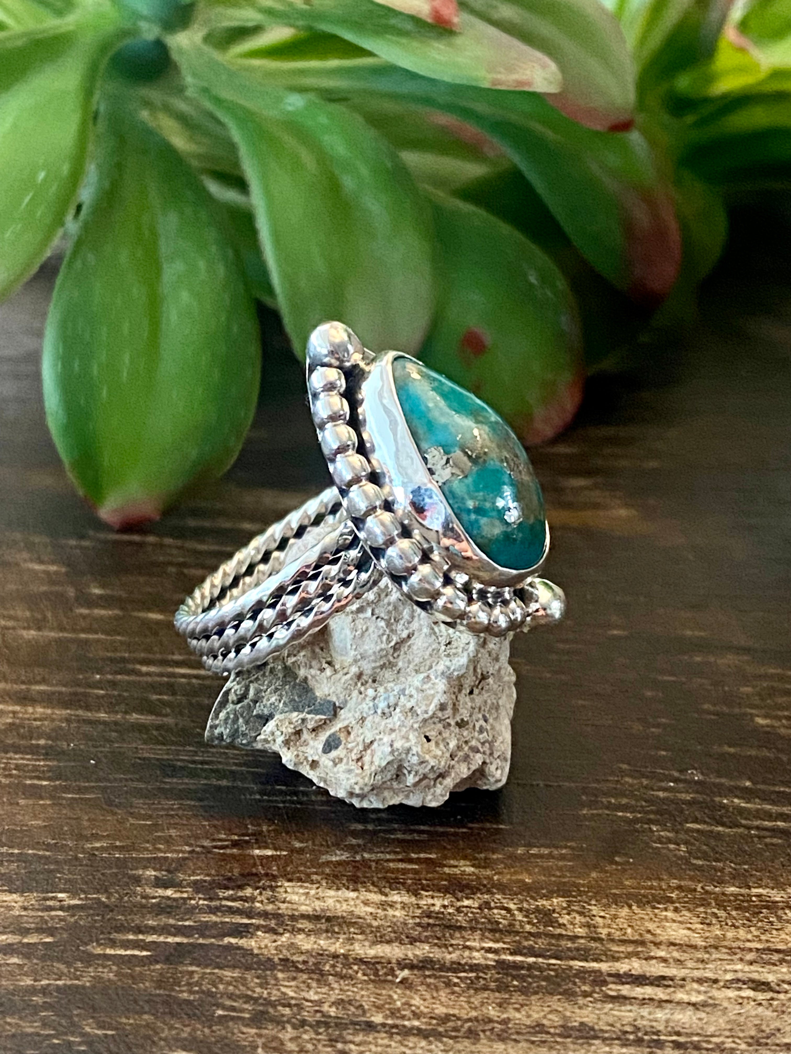 Larry Kay Kingman Turquoise & Sterling Silver Ring Size 7.25