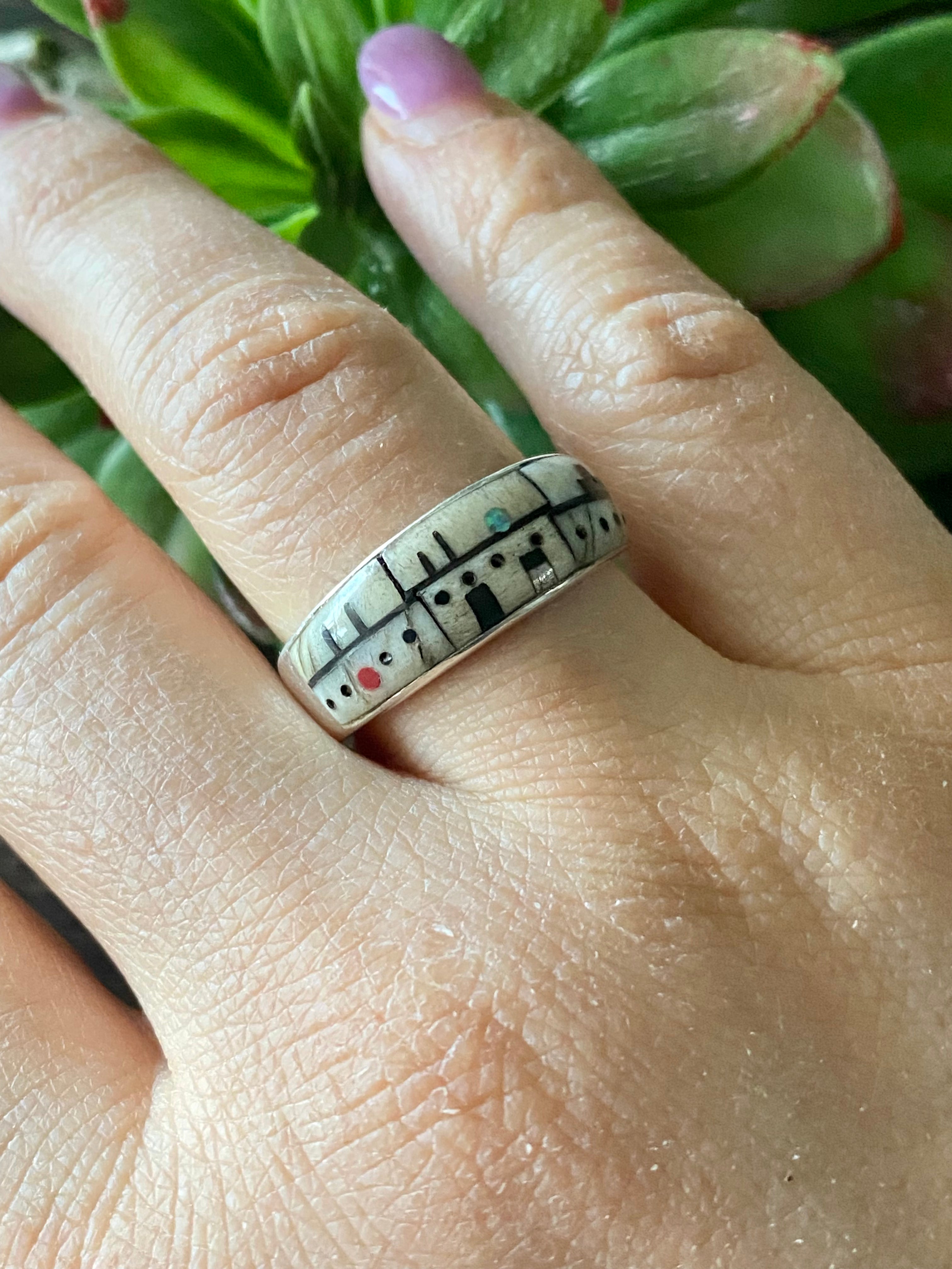 Southwest Handmade Multi Stone & Sterling Silver Inlay Adobe Rings