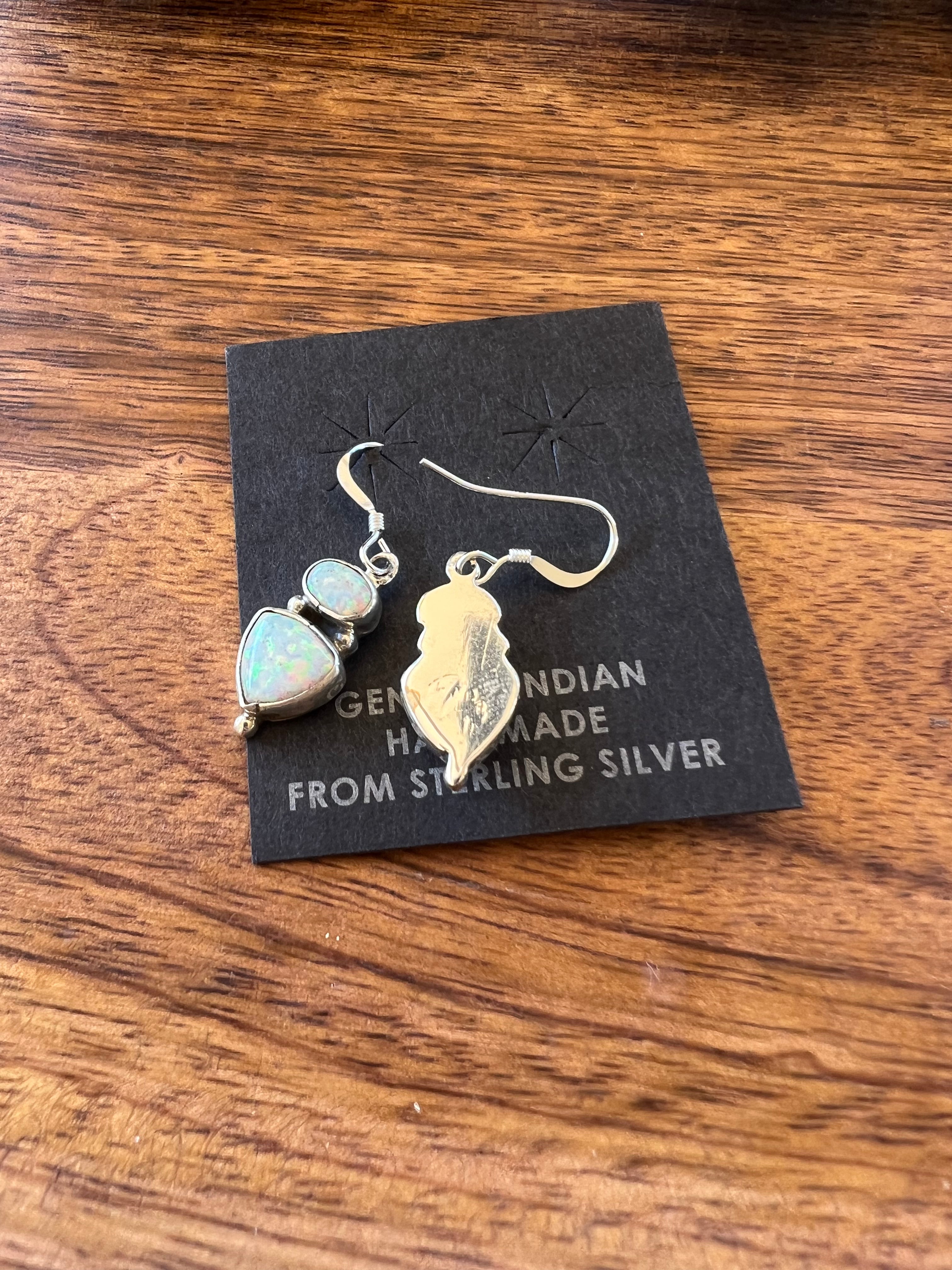 Navajo Made Opal & Sterling Silver Dangle Post Earrings