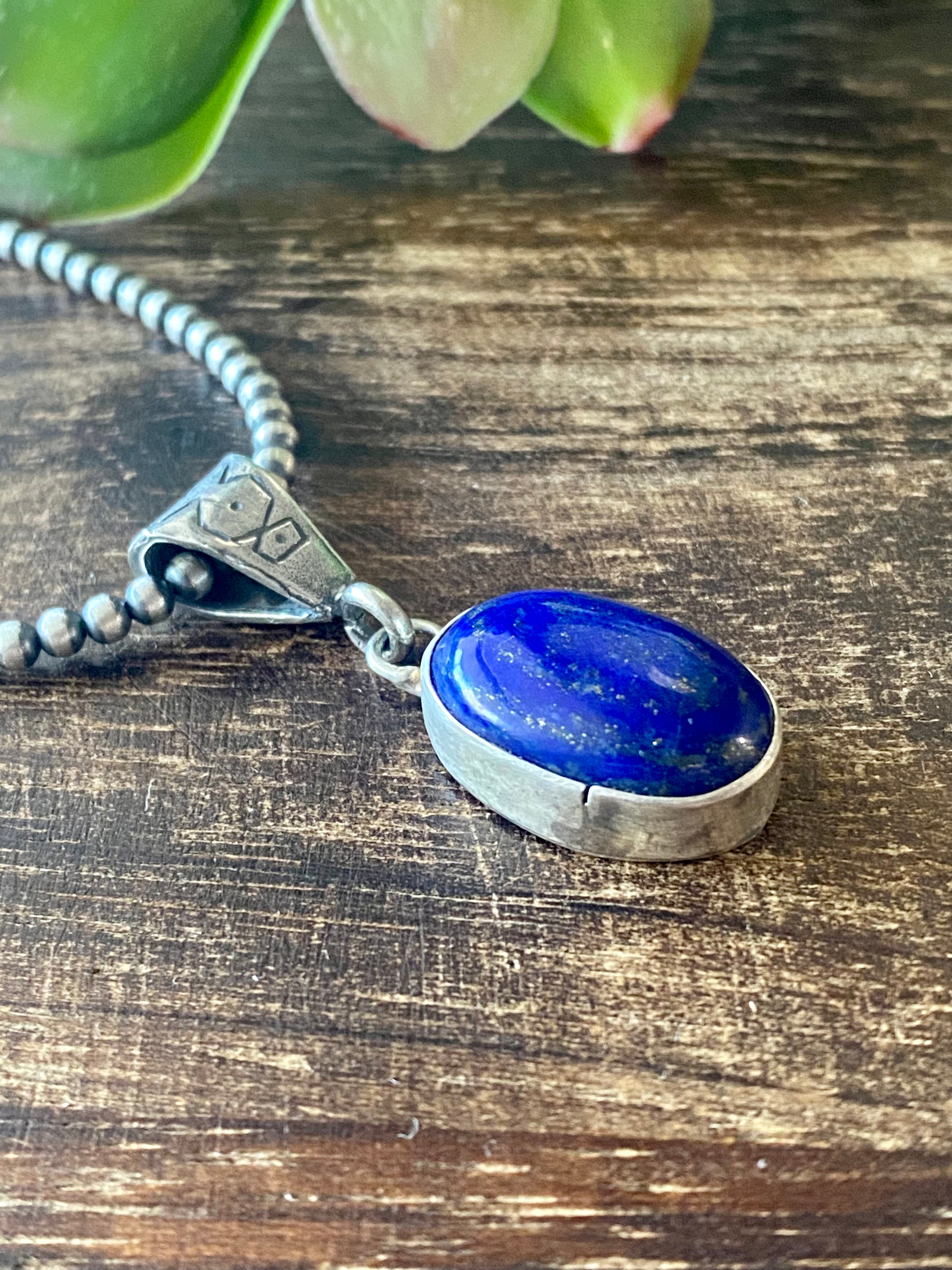 Navajo Made Lapis & Sterling Silver Pendant