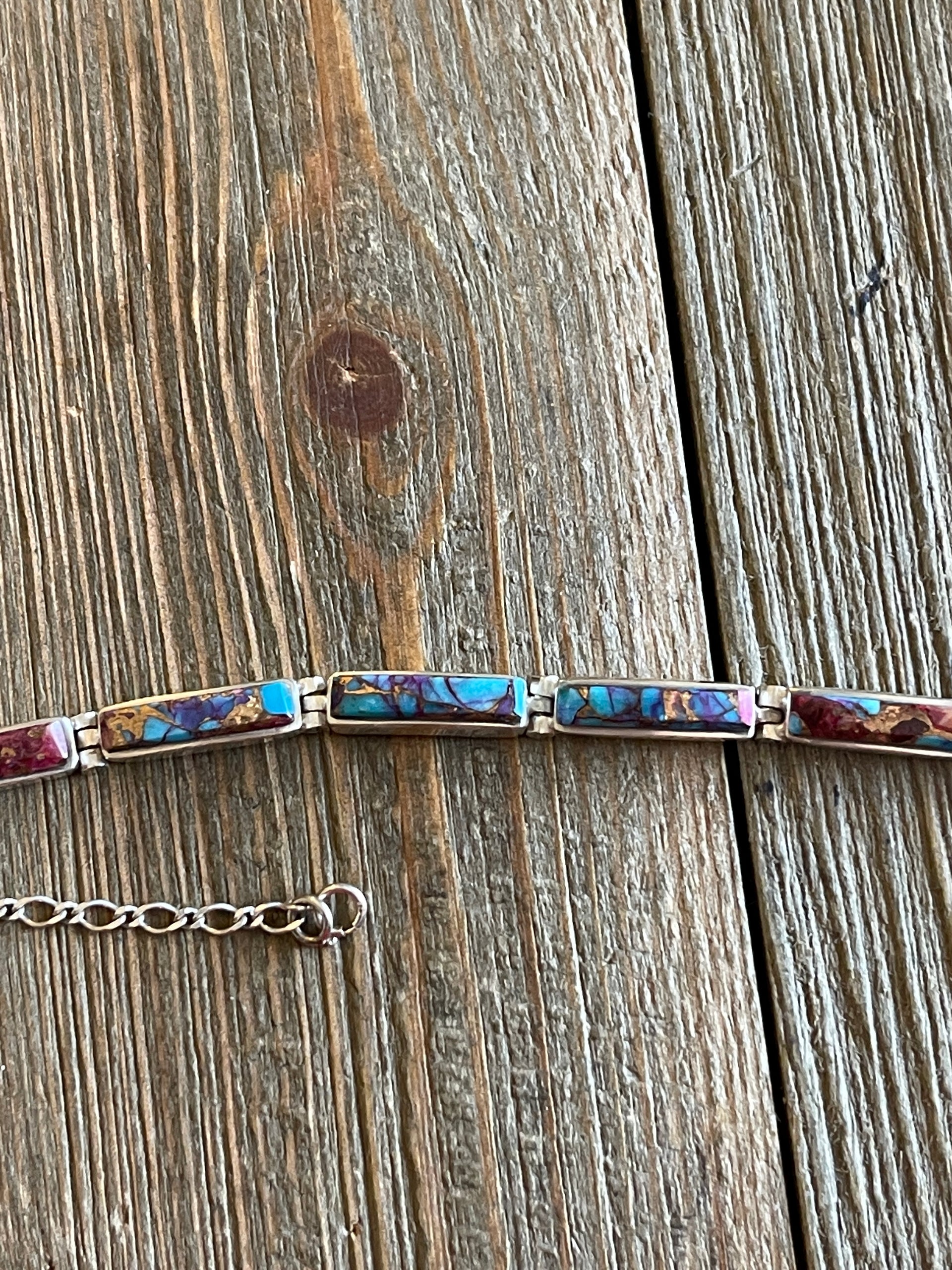 Navajo Pink Dream Mohave Turquoise & Sterling Silver Link Bracelet