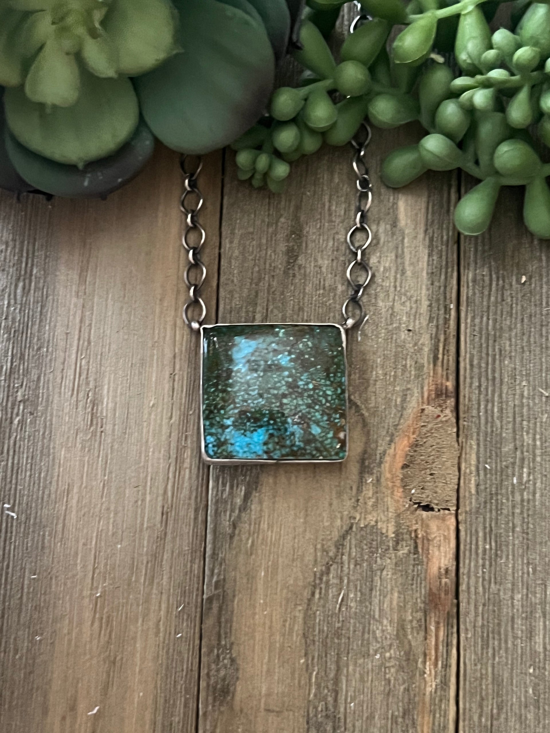Navajo Made High Grade Kingman Turquoise & Sterling Silver Necklace