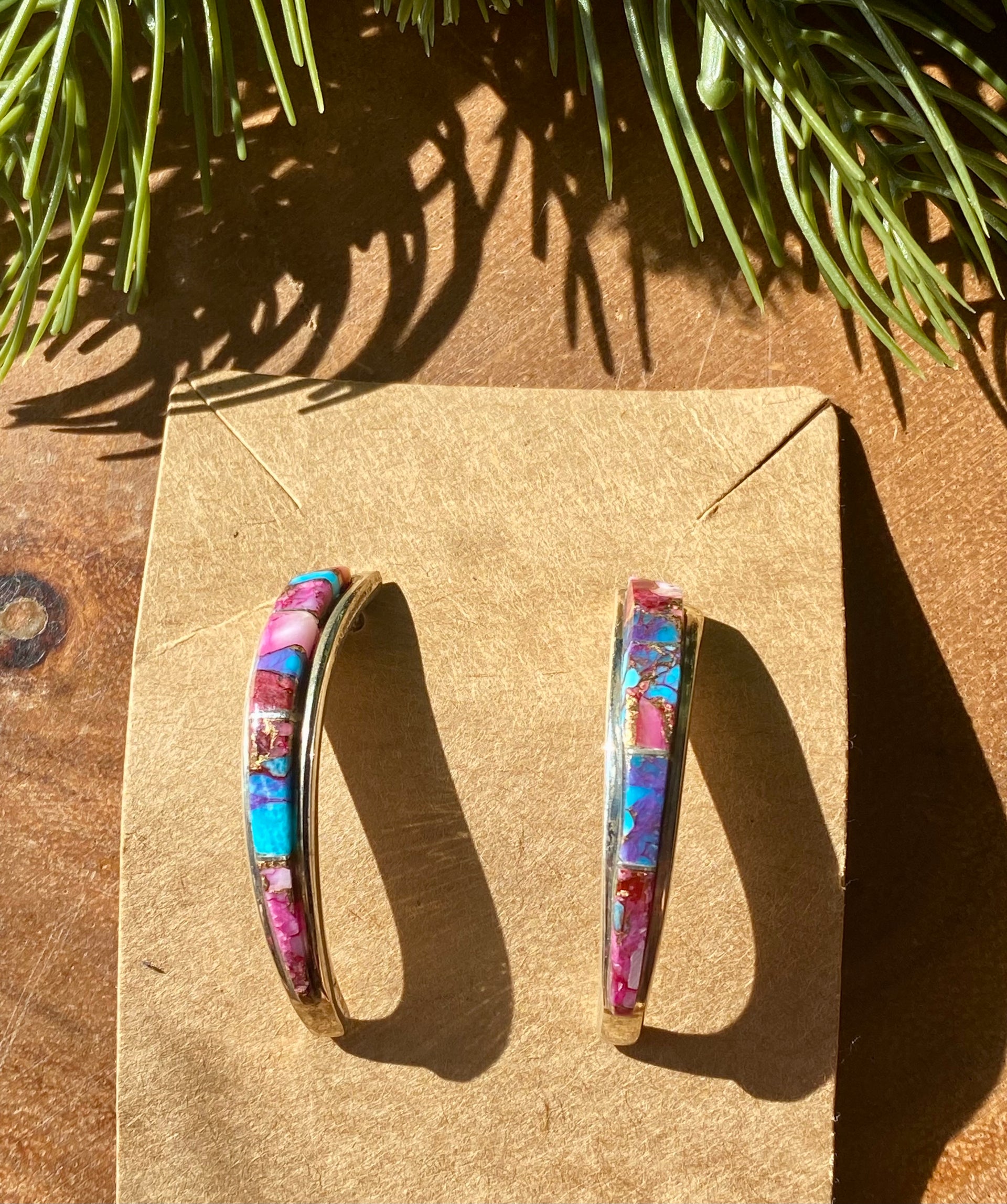 Navajo Made Pink Mohave Turquoise & Sterling Silver Inlay Post Earrings