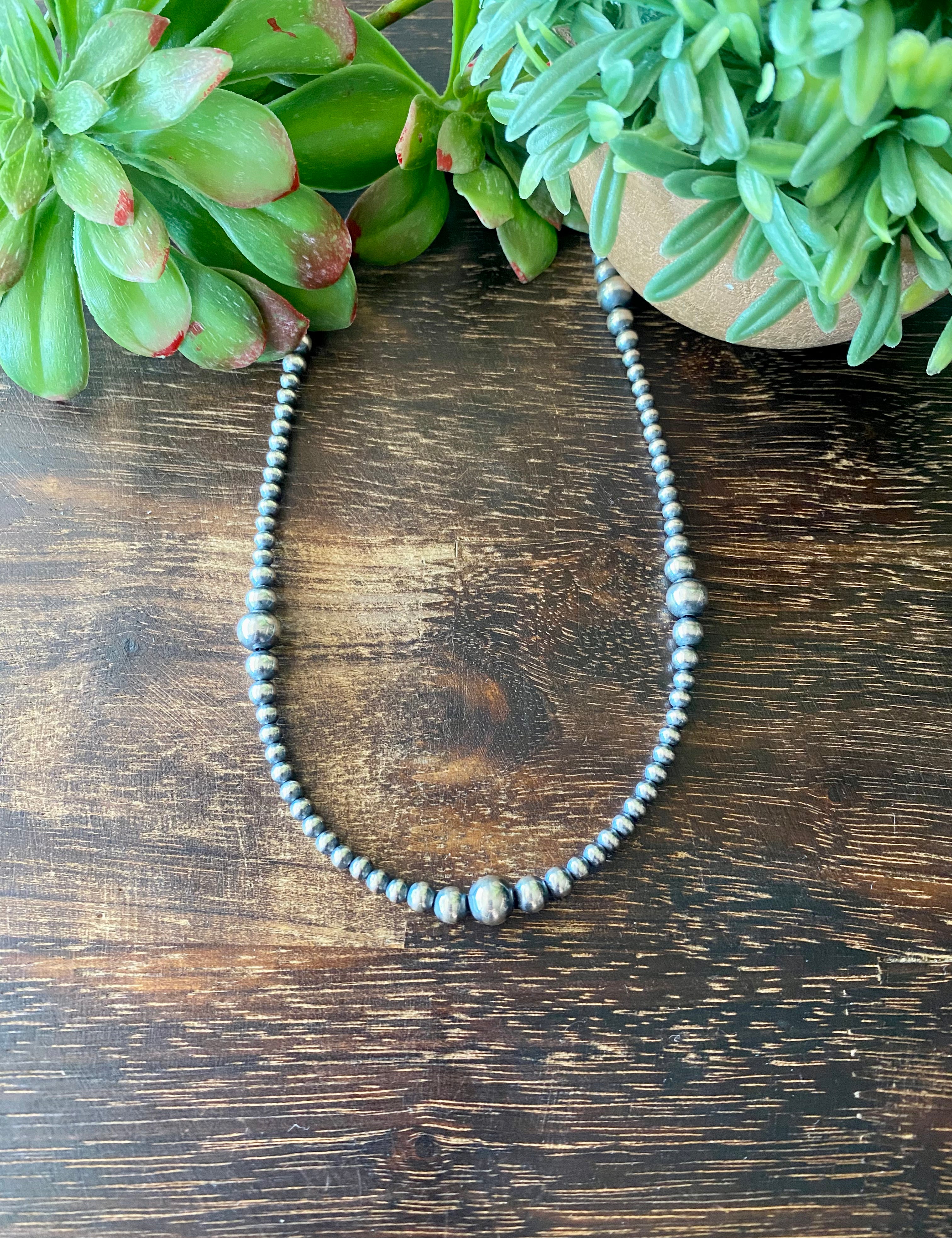 Navajo Strung Sterling Silver Graduated Pearl Necklace