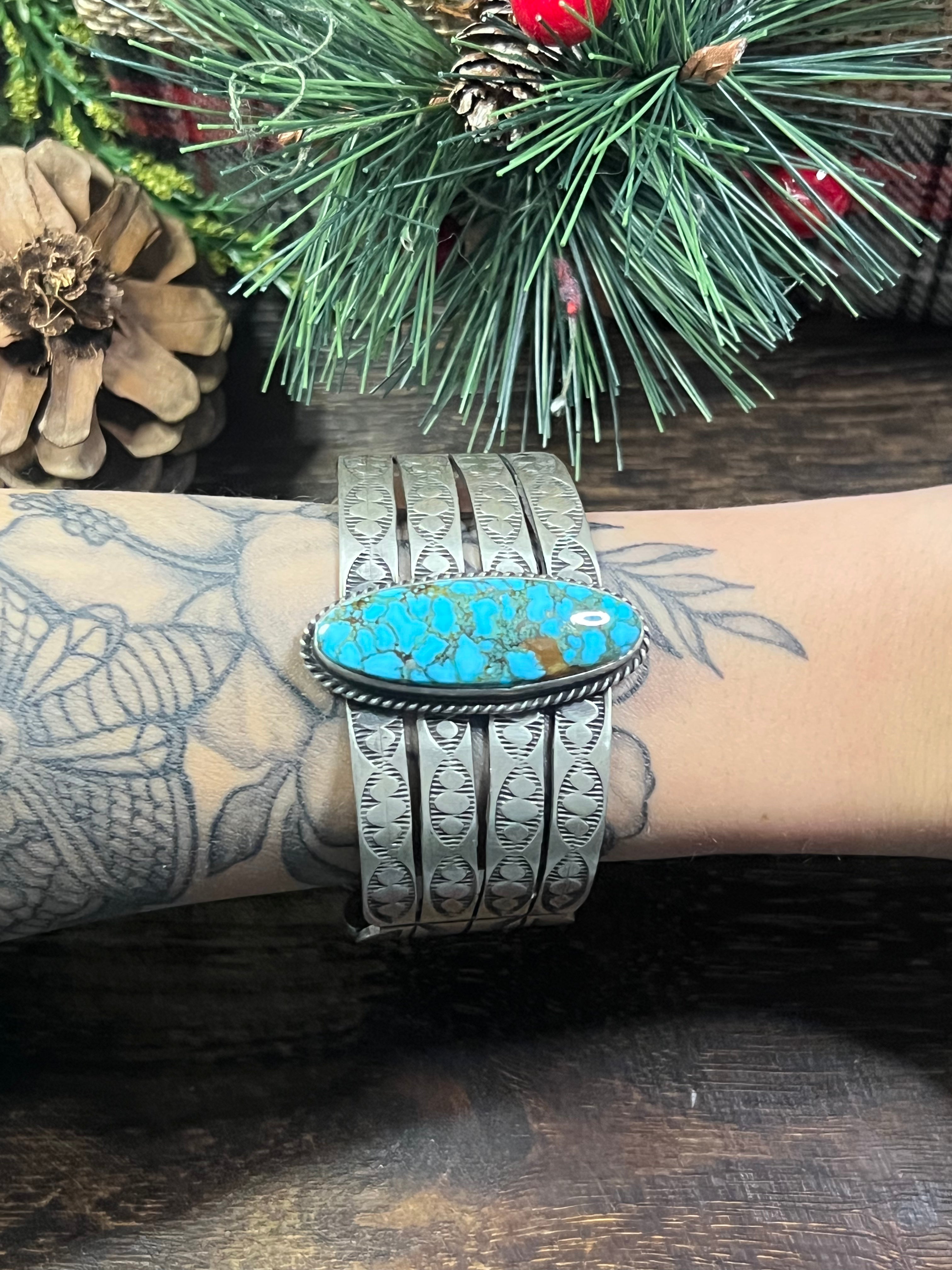 Navajo Made High Grade Kingman & Sterling Cuff Bracelet